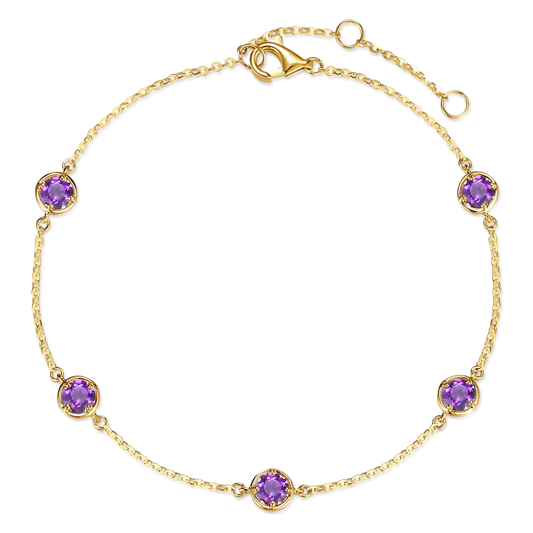 FANCIME Solide 14 Karat 585 Gelb Gold Armband mit Natürlichem Peridot Citrin Topas Granat Amethyst für Damen Mädchen - Armbandlänge: 17 + 3 cm