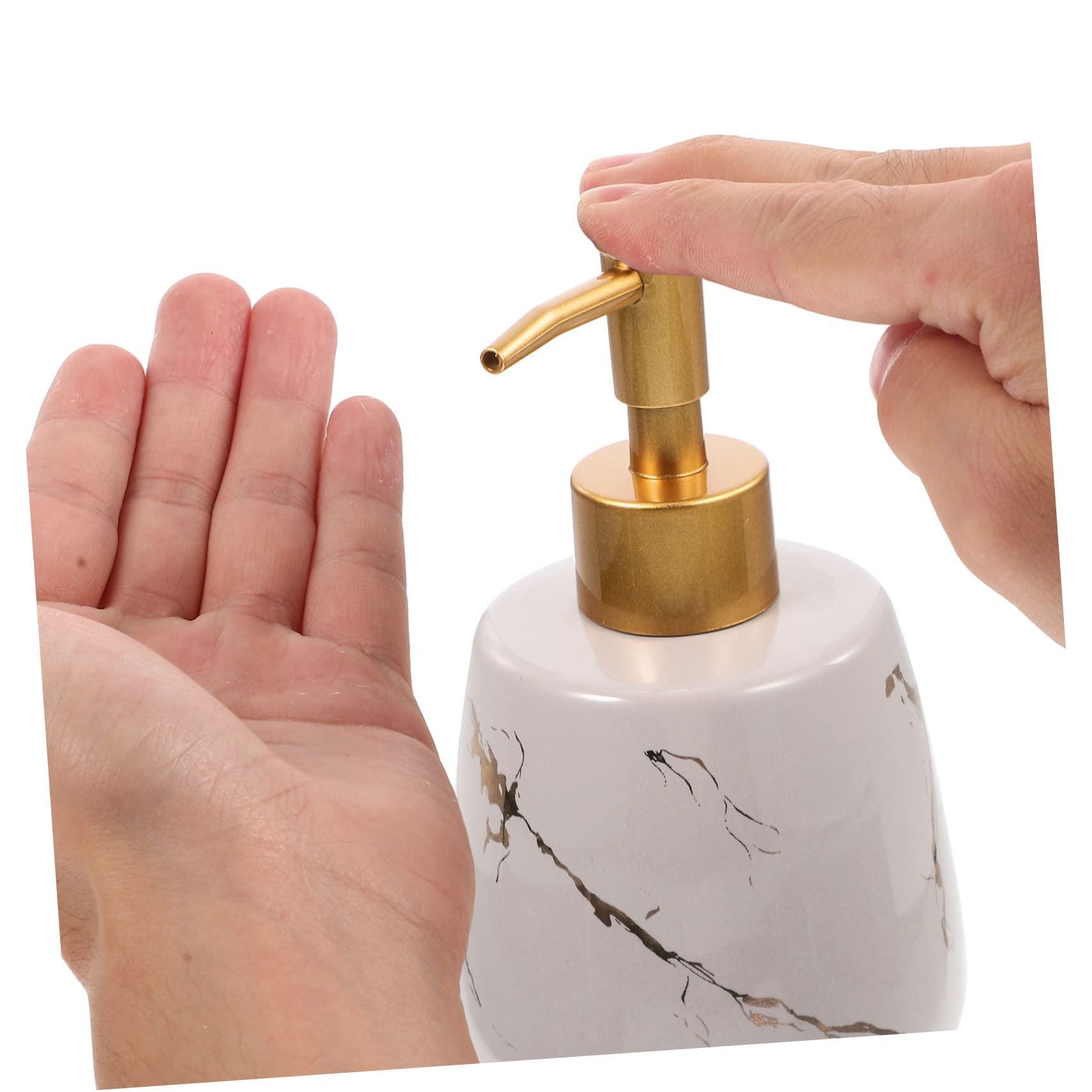 Dispensador de Jabón Líquido Rellenable Bomba Prensa 350 Ml Cerámica Gris Mármol Portátil para Baño y Ducha sin Fugas