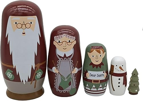 Miniatura 19 de Konrisa 5 muñecas anidables de Papá Noel, muñeco de nieve, Matryoshka, muñecos de anidación para niños y adultos, figuras hechas a mano de madera