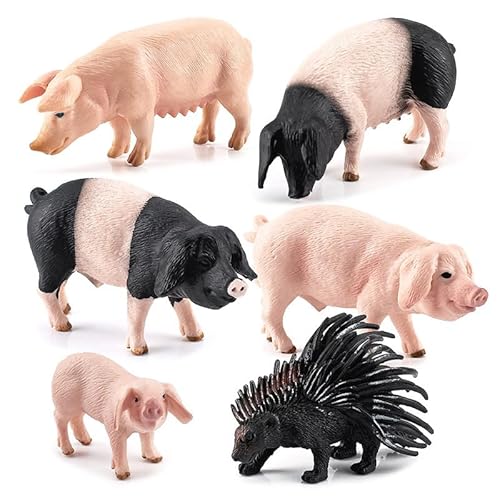 Ieron Juego de 6 Figuras de Cerdo realistas, Figuras de Cerdo de plástico, Animales de Granja, Regalo de cumpleaños y Navidad