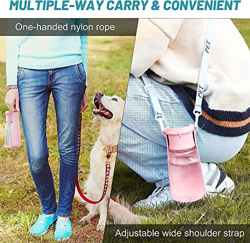 Buidic Foldable Portable Dog Water Bottle Dispenser 【Rugged & Dishwasher Safe】 Pet Water Bottle For Dogs 【Double Leak Proof】 Dog Travel Water Bottle For Walking Outdoor Hiking Travel 19Oz Pink #TOP5