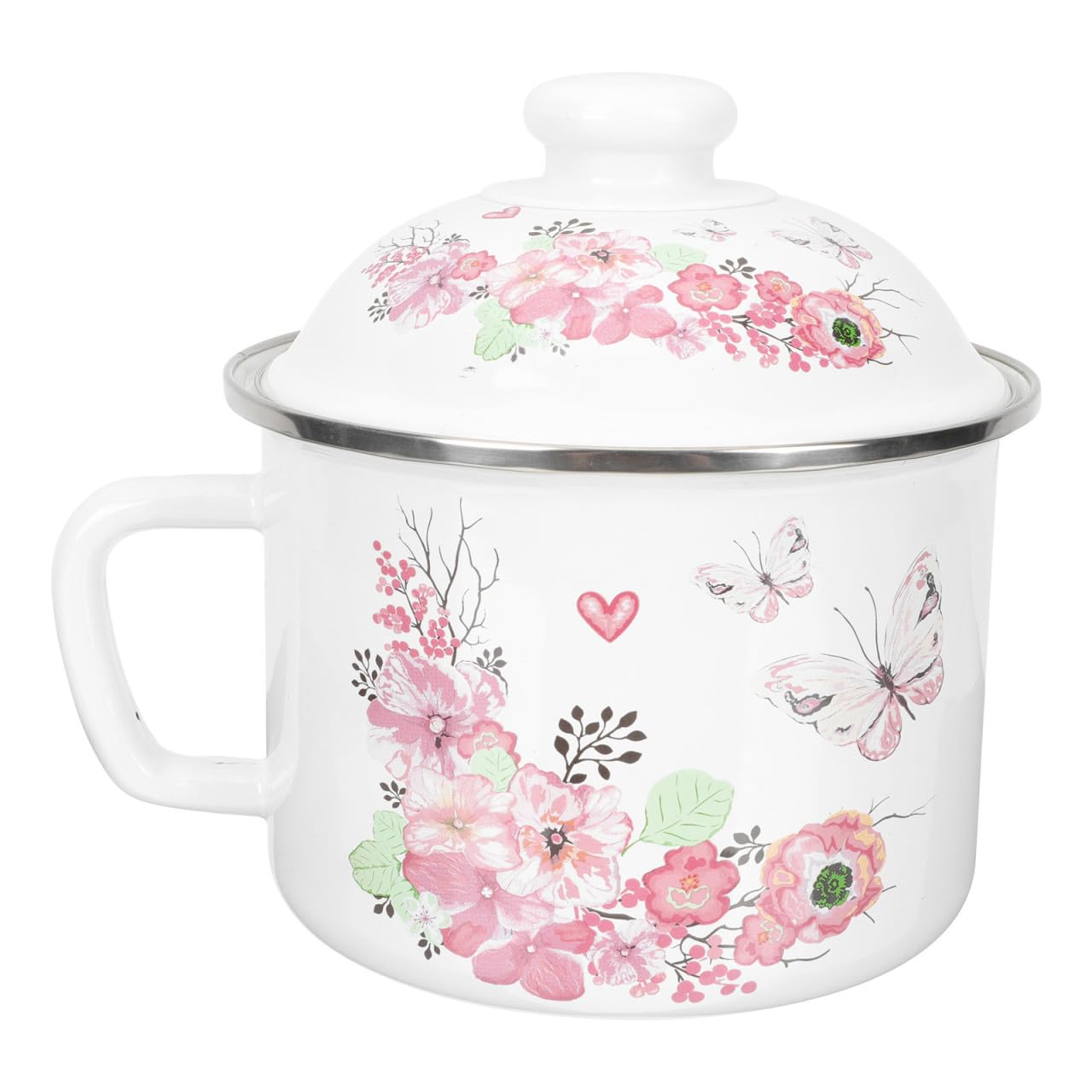 VILLCASE Tazón de Esmalte para Sopa con Tapa y Asa, Capacidad Grande, Fácil de Limpiar, Diseño Retro Simple Adecuado para Cocina y Hotel