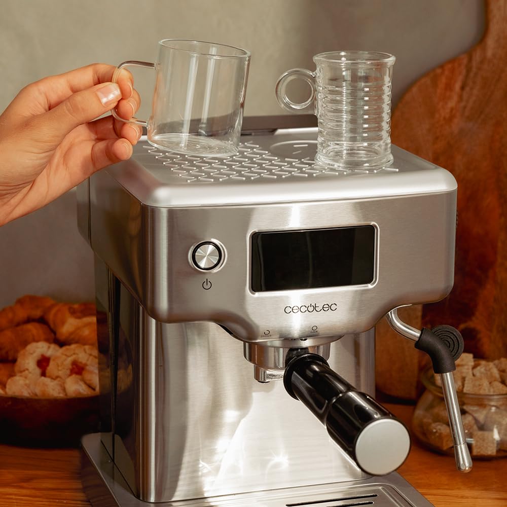 Cecotec Cafetière espresso Power Espresso 20 Barista Compact. 1465 W, Thermoblock, 20 bars, Vaporisateur, 2 tasses de café, Réservoir d'eau amovible de 1,8 litre, Plaque chauffe-tasses.