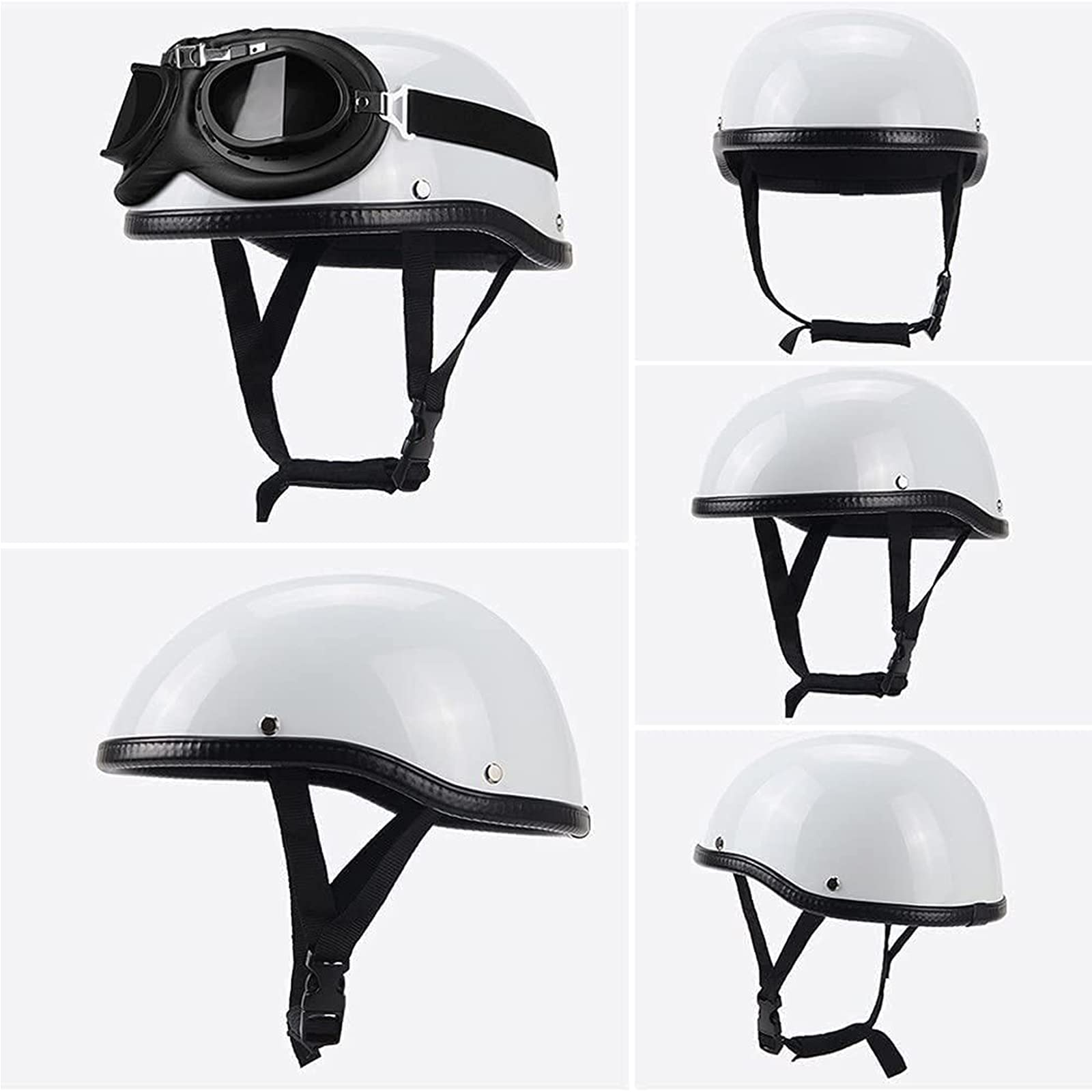 Mezzi Caschi Da Moto Per Uomo E Donna Casco Da Motociclista Tedesco Retrò Certificato DOT/ECE Casco Protettivo Per Mezzo Viso Cascos Para Motos Casco Da Motociclista Pilota + Occhiali,Bianca,M