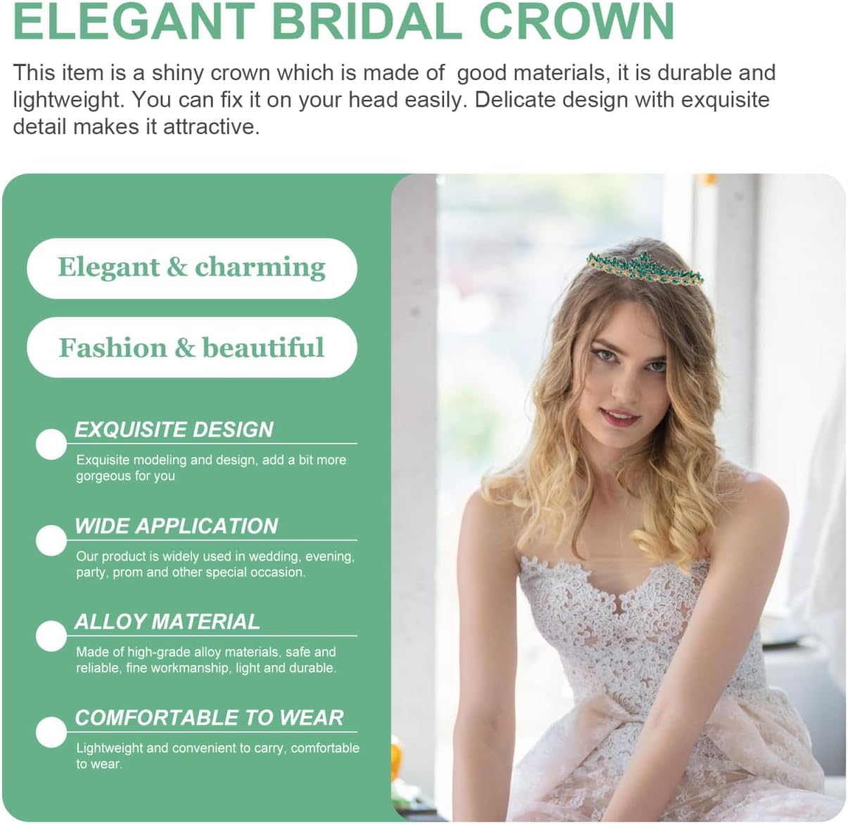 Didiseaon Leaves Crown Tiara Rhinestone Headband Hair Band Elegant Headdress for Women Bridal Girls Wedding Hair Accessories (Green) - Image 8