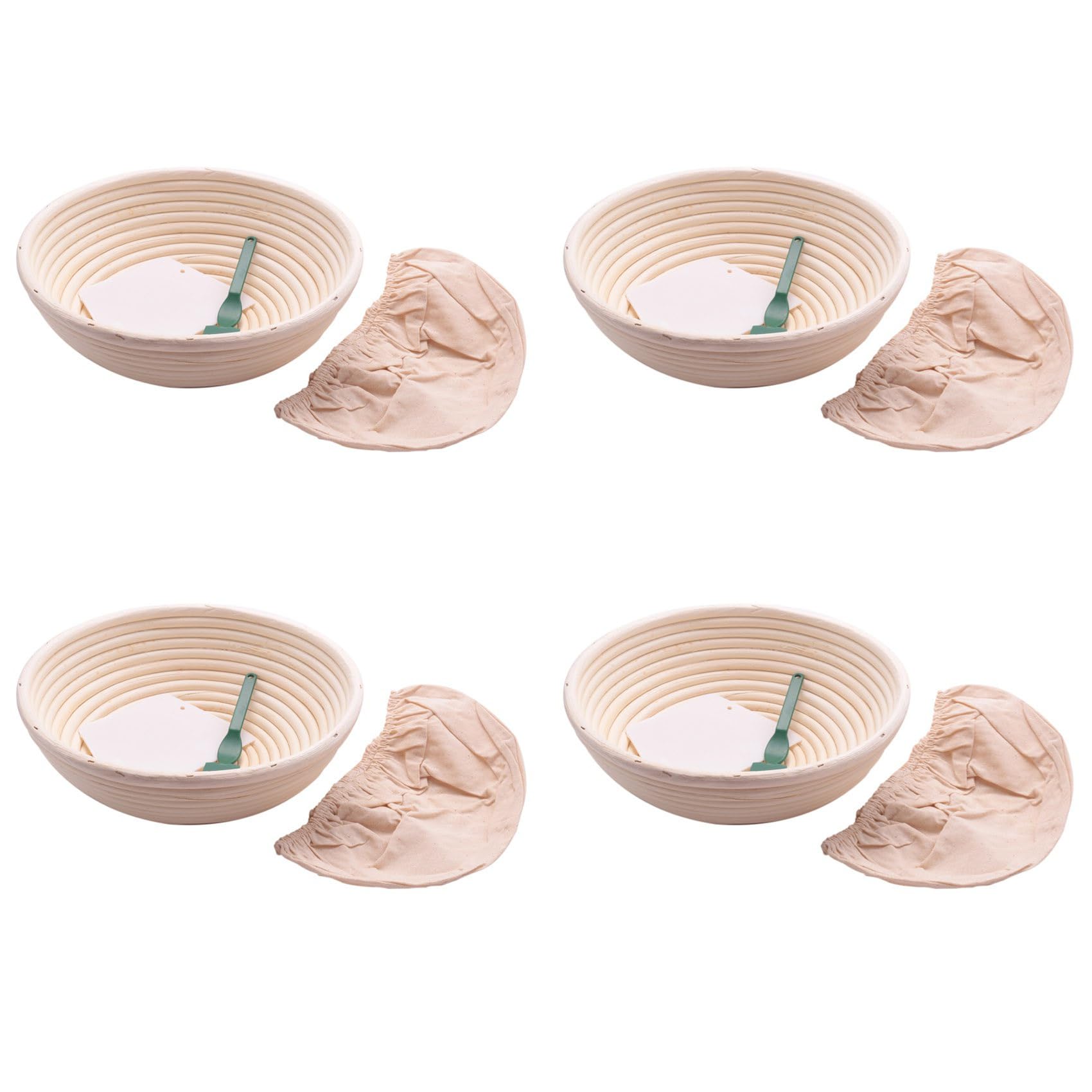 Hndhbfgrt 4pcs 10 Inch Bread Proofing Basket - Banneton Proofing Basket + Cloth Liner + Dough Scraper + Bread Lame