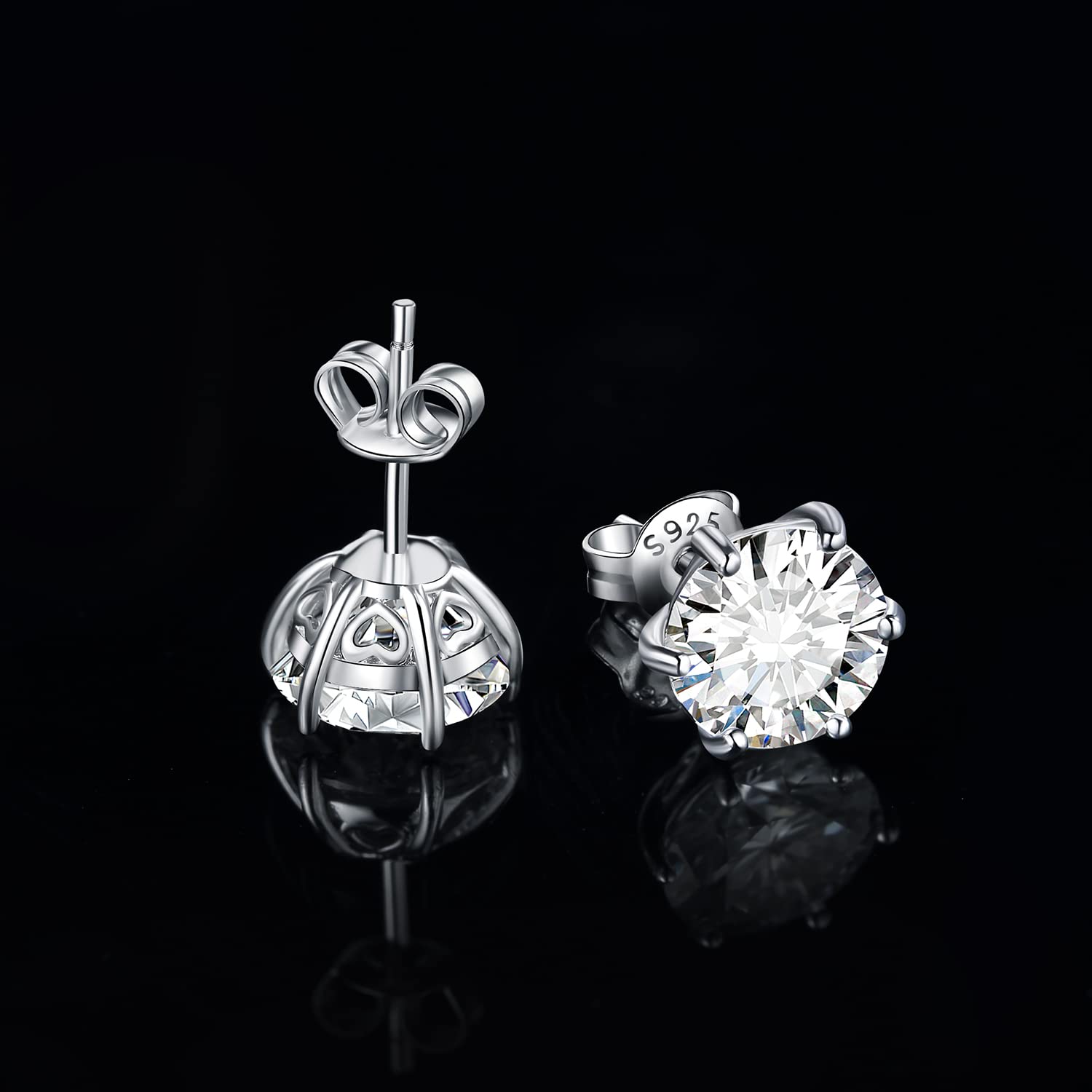 JewelryPalace Rundschliff Moissanite Solitär Ohrstecker Silber 925 Damen, Simulierter Diamant Braut Schmuck Set, Ohrringe Silber Mädchen Edelstein, Ohrstecker Silber Klein mit Stein Geschenk Frauen