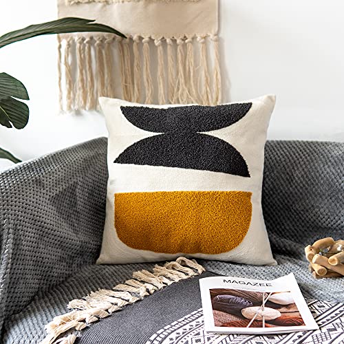 Vanncio Square Bohemian Decorative Pillow Cover, Abstract Cotton Hand Woven Throw Pillowcase For Boho Bedroom Living Room, Modern Decor Home Cushion Sham 18X18, 1Pc(Black Mustard) #TOP1