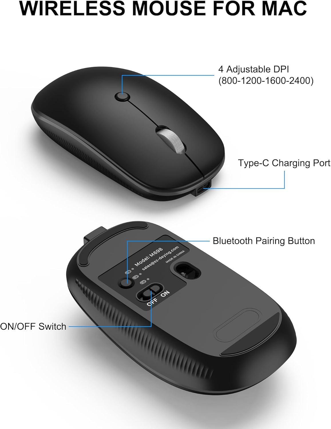 Bluetooth Keyboard and Mouse Combo for Mac, Rechargeable Wireless Keyboard Mouse, Multi-Device Connection, Quiet Keys, Metal Frame, for Travel & Desk, Compatible with MacBook Pro/Air, iPad, iPhone
