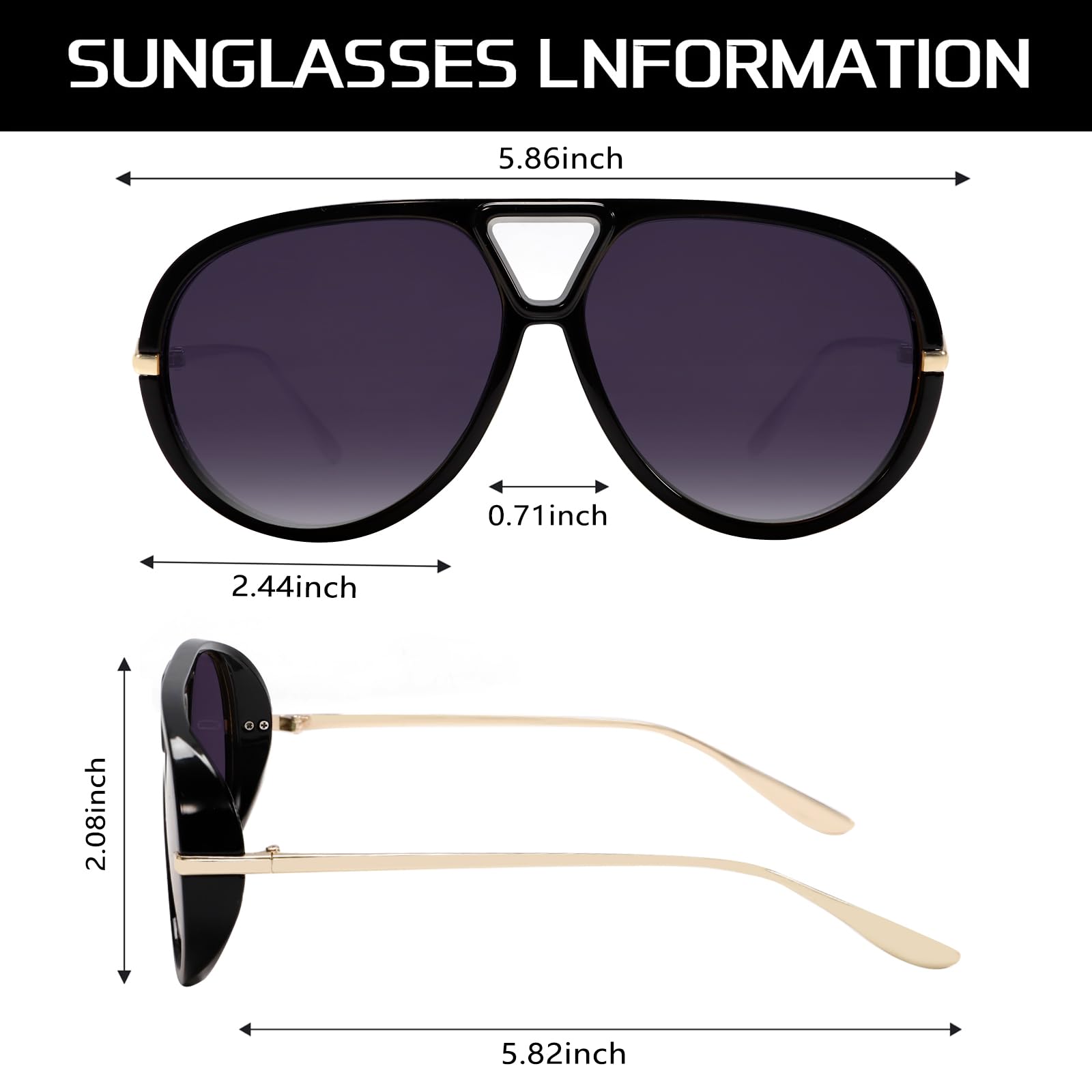GUVIVI Retro Gold Aviator Sunglasses for Women Men, 2026 Metal Oversized 70s Aviators Black Vacation Beach Sun Glasses - 4