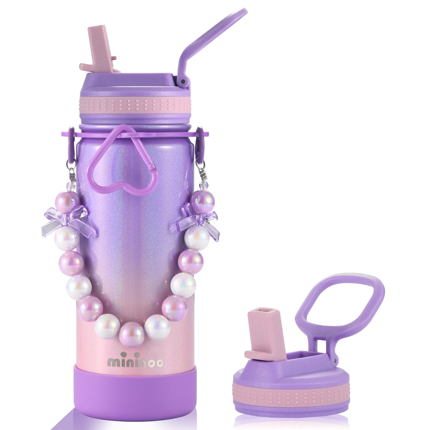 Mininoo Kids Water Bottle for School - 16 oz Stainless Steel Insulated Water Bottle with Ceramic-Lined Leakproof Straw