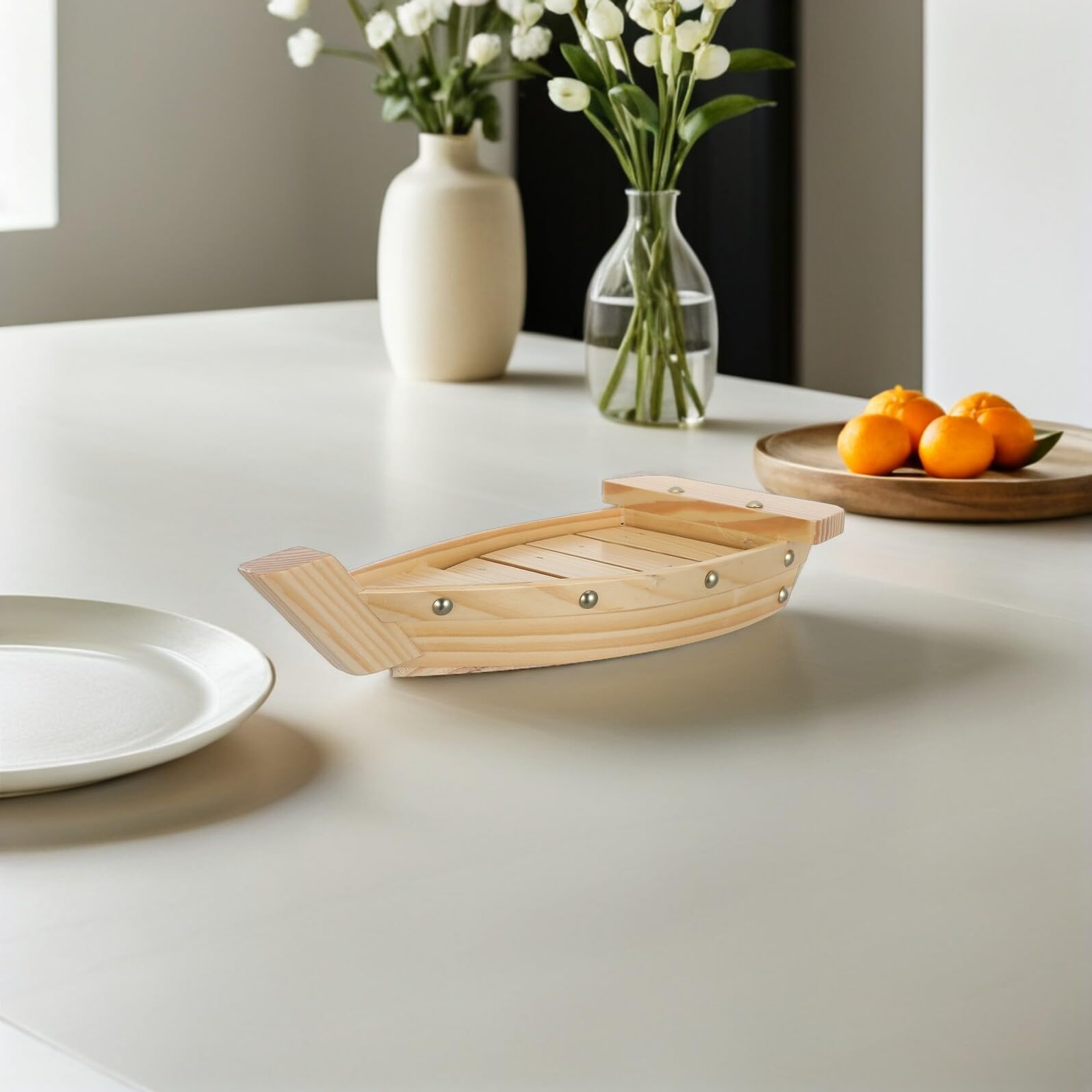 HEMOTON Bois Plat de Sushi, Style Japonerie, Forme Bateau