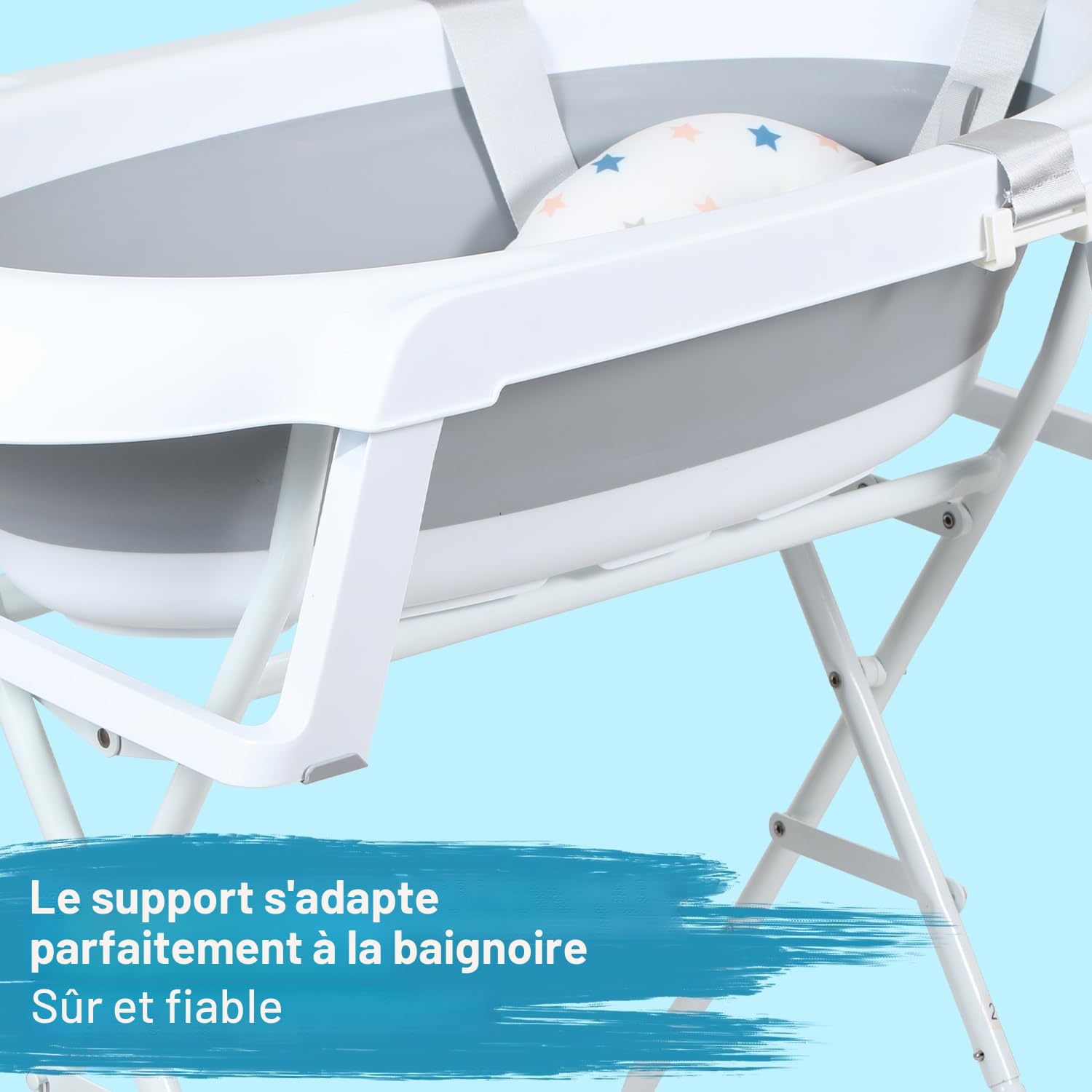 Baignoire pliable pour nouveau-nés et tout-petits avec support antidérapant et tapis de bain, gris
