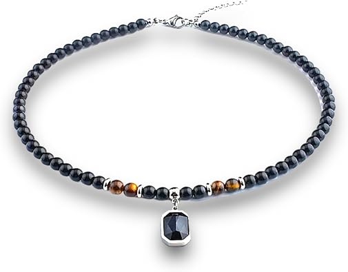 Black Bead Choker and Necklace for men, Tiger eye stone beads. Natural Stone Bead Necklaces for Men, Teenagers, Men necklace HANDCRAFTED jewelry.