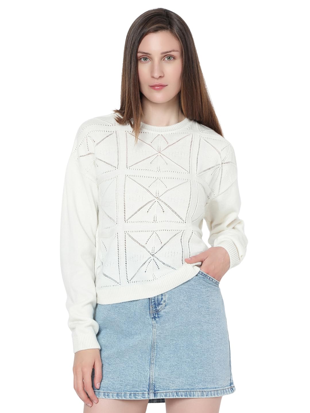 VERO MODA Women’s Acrylic Casual Pullover Sweater VERO MODA Women’s Acrylic Casual Pullover Sweater