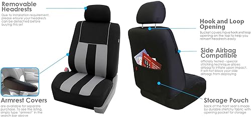 Miniatura 5 de FH Group Juego completo de fundas de asiento de coche de tres filas a rayas, compatible con bolsas de aire y listas para dividir, ajuste universal