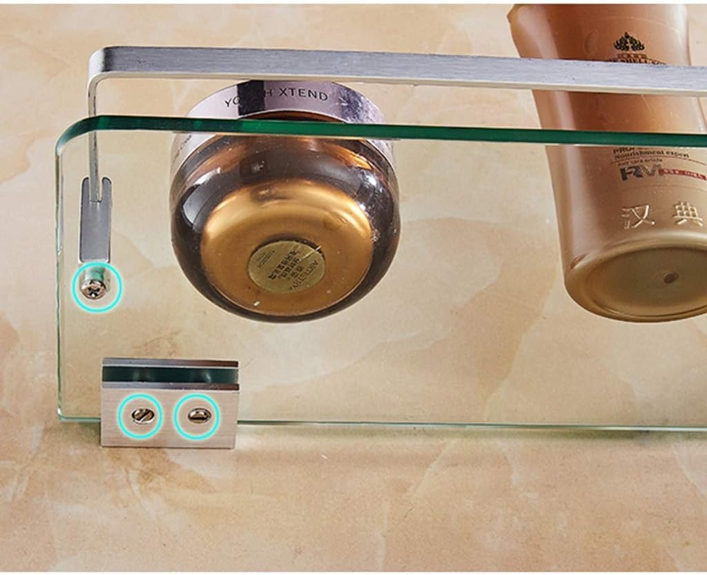 Bathroom Shelf Wall Mounted Rectangular Glass Shelves Space Aluminum 6mm Tempered Glass Multifunction (Size : 60cm) ()