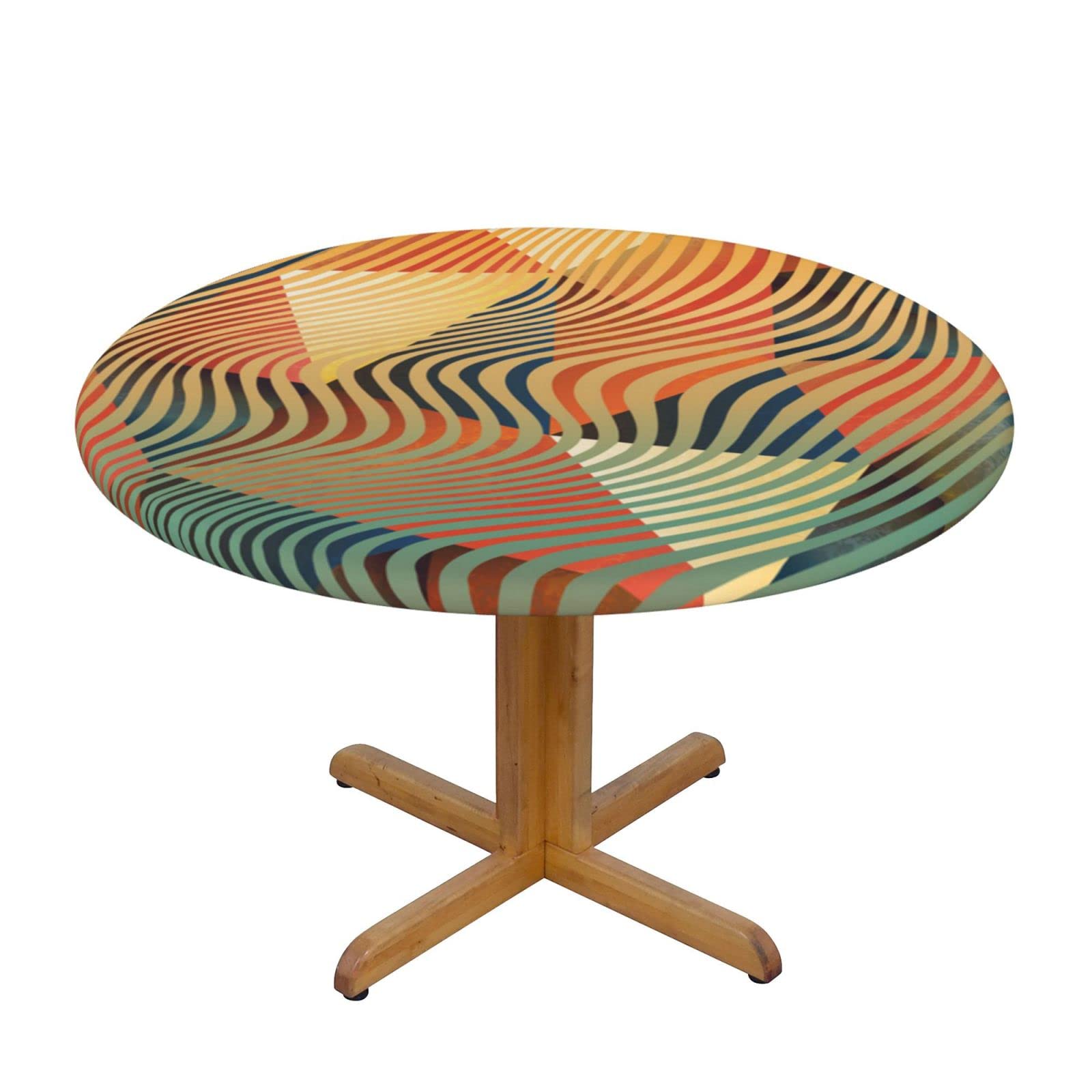 Lsjuee Round Fitted Tablecloth 40-44in Elastic Edged Table Cloth for Kitchen Dining Party Home Decor - Geometric Tribal Texture