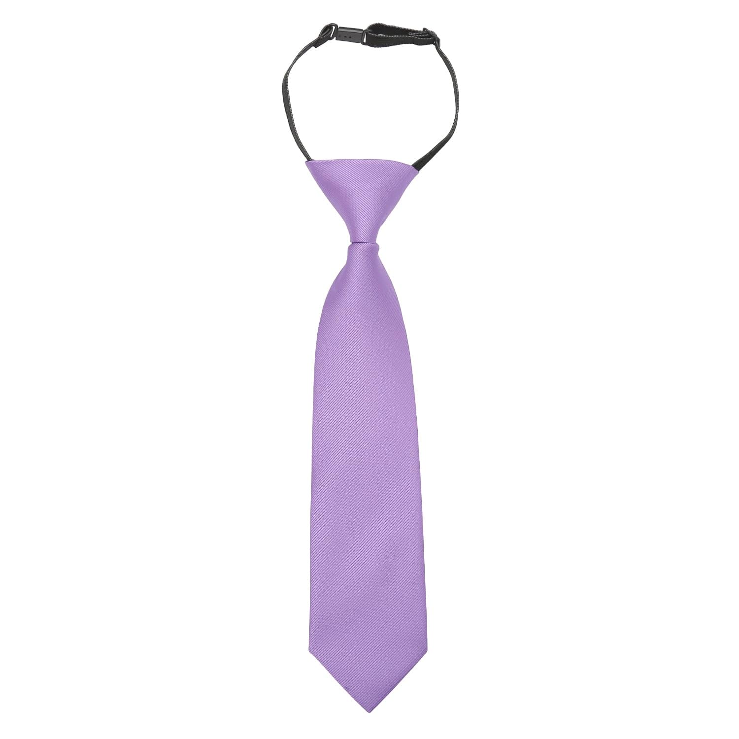 DQT Boys Plain Twill Elasticated Pre-Tied Tie – Wedding, School & Formal Adjustable Neck Tie - Lilac