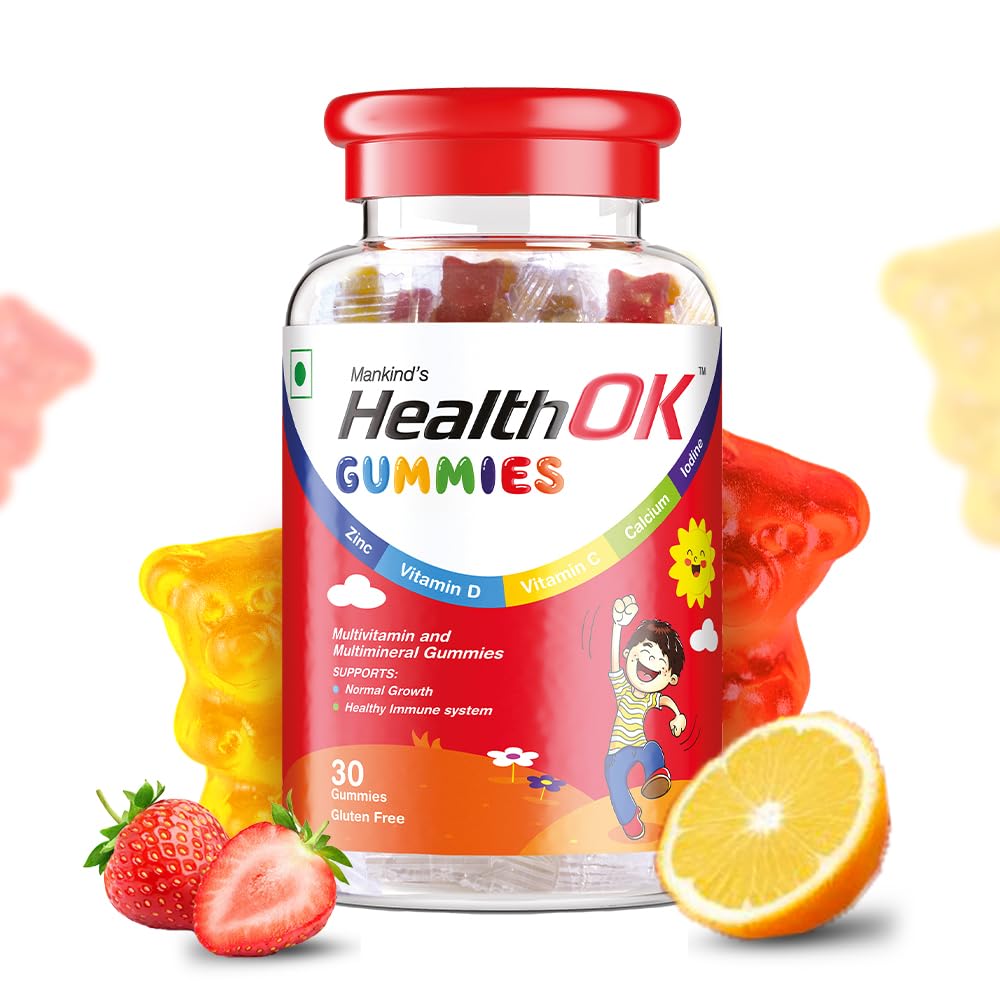Health Ok Mankind Gummies (Bottle of 30 Gummies), Multivitamin and Multimineral for Kids, Supports Normal Growth, Healthy Immune system and Brain Function, for 7 -17-year-old