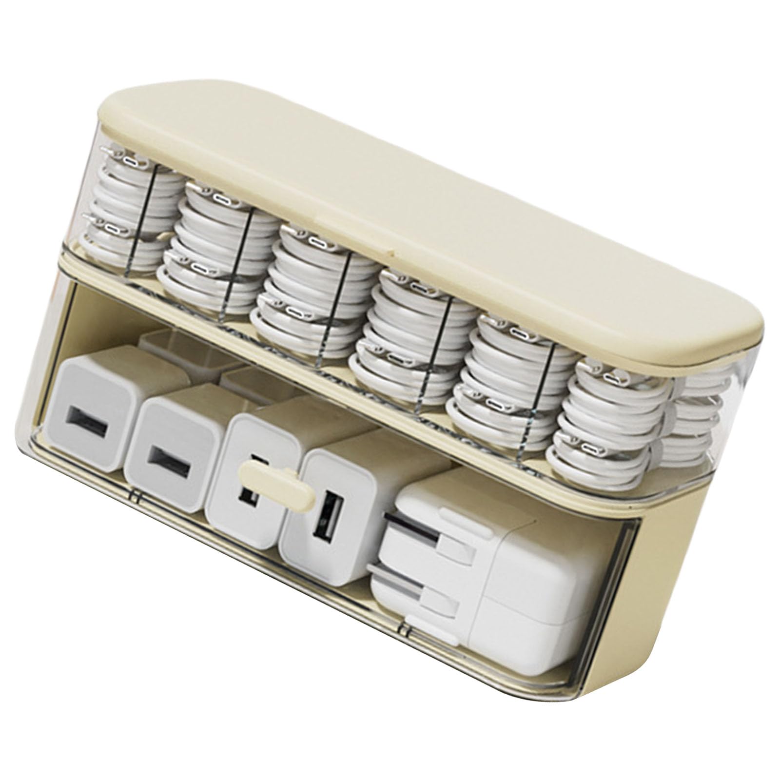 PLCPDM Portable Cable Organiser Box Cosmetic Earphone Storage Container with Lid Double Layer Cord Management Tool Cable Organiser Box
