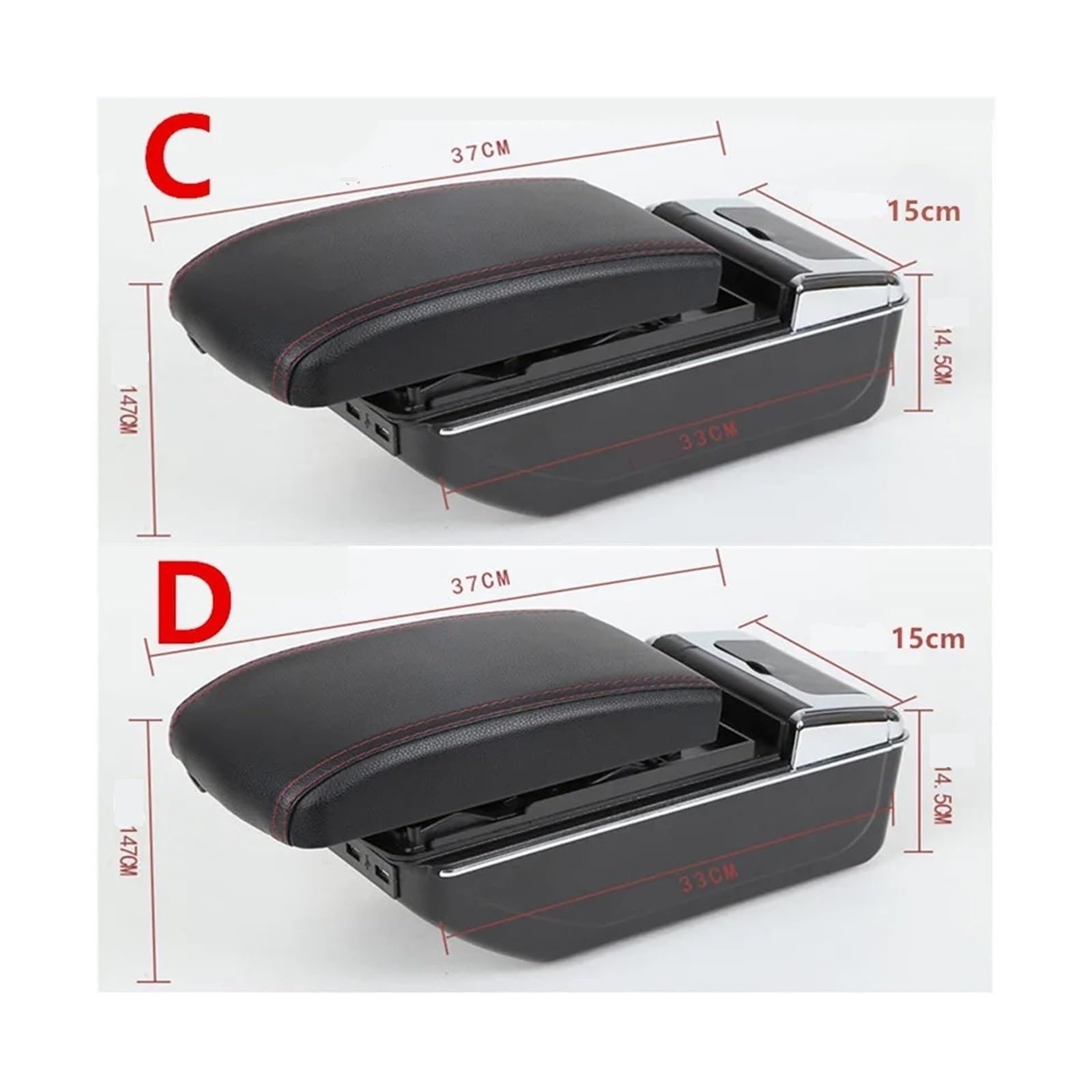 consola central Almacenamiento universal de la consola central del coche con LED USB(A style black line)