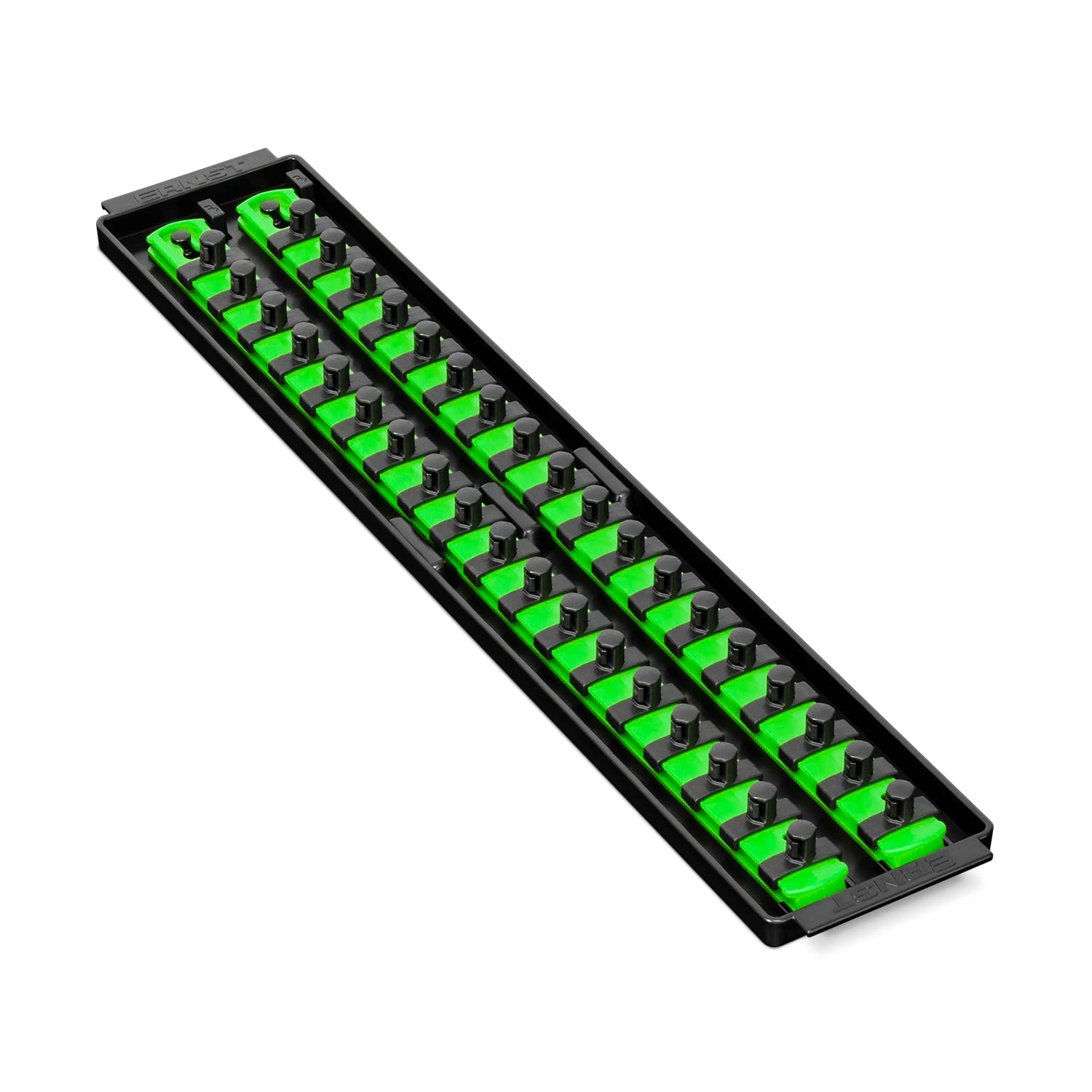 Ernst Manufacturing 8485 Socket Boss, Premium 2-Rail Twist Lock Socket Organizer, 3/8 Inch-Drive, 18-Inch, Green - Made in USA