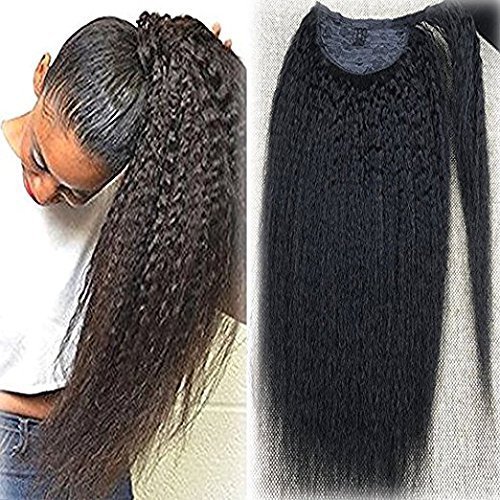 【Promotion】Full Shine 20 inch Kinky Straight Natural Black Hair Extensions 100g Remy Human Hair Ponytail Hair Pieces