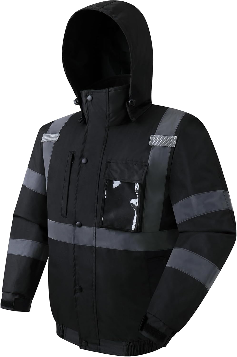 JKSafety Hi-Vis Winter Safety Bomber Jacket for men and women | Winter Safety Jacket Durable and Waterproof | Construction Work Jacket for Winter | Cold Weather PPE | ANSI Compliant (116-Black L)