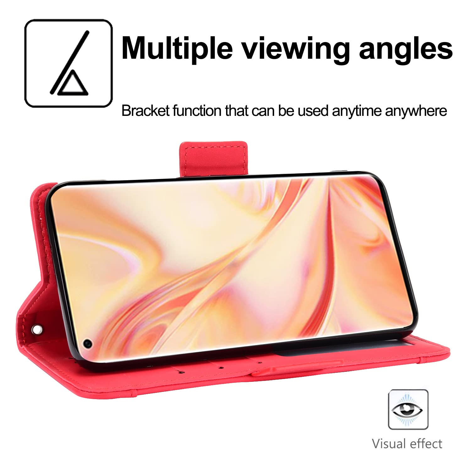 Asuwish Cover per OPPO Find X2 Pro con Pellicola Vetro Temperato Vetrino Portafoglio Libro Pelle Porta Carte Supporto Protettiva Protezione TPU Silicone X2Pro Custodia Case Maschio Ragazza Rosso