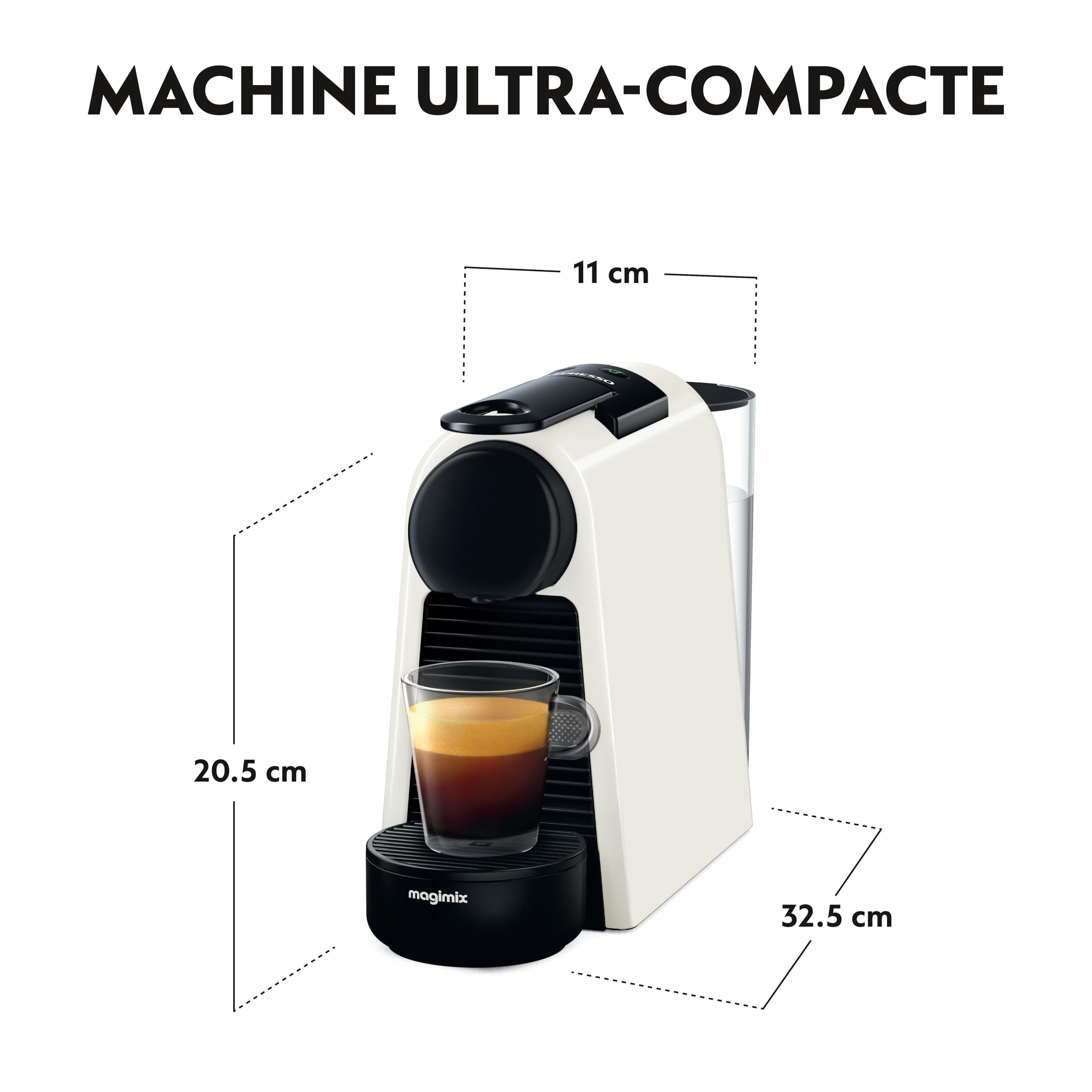 Nespresso Magimix Essenza - Mini Machine à Café Blanche - Avec 50 Capsules | Bundle avec Cafetière à Dosette Compacte et 50 Capsules Aluminium -Espressos - Extraction Haute Pression et Chauffe Rapide