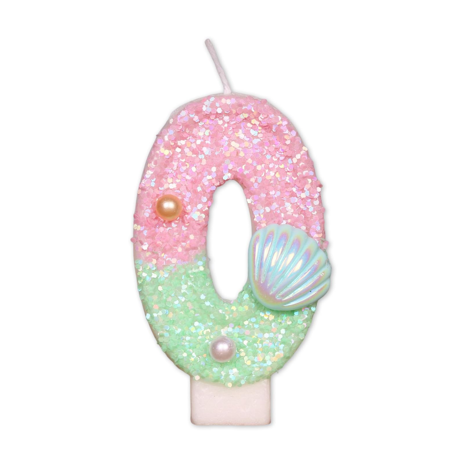 Number 0 Birthday Shell Sequins Candles, Mermaid Birthday Candles for Cake, Sparkler Girls Birthday Decorations, Birthday Cake Topper for Girls Boys Birthday Party Decorations (Number 0)