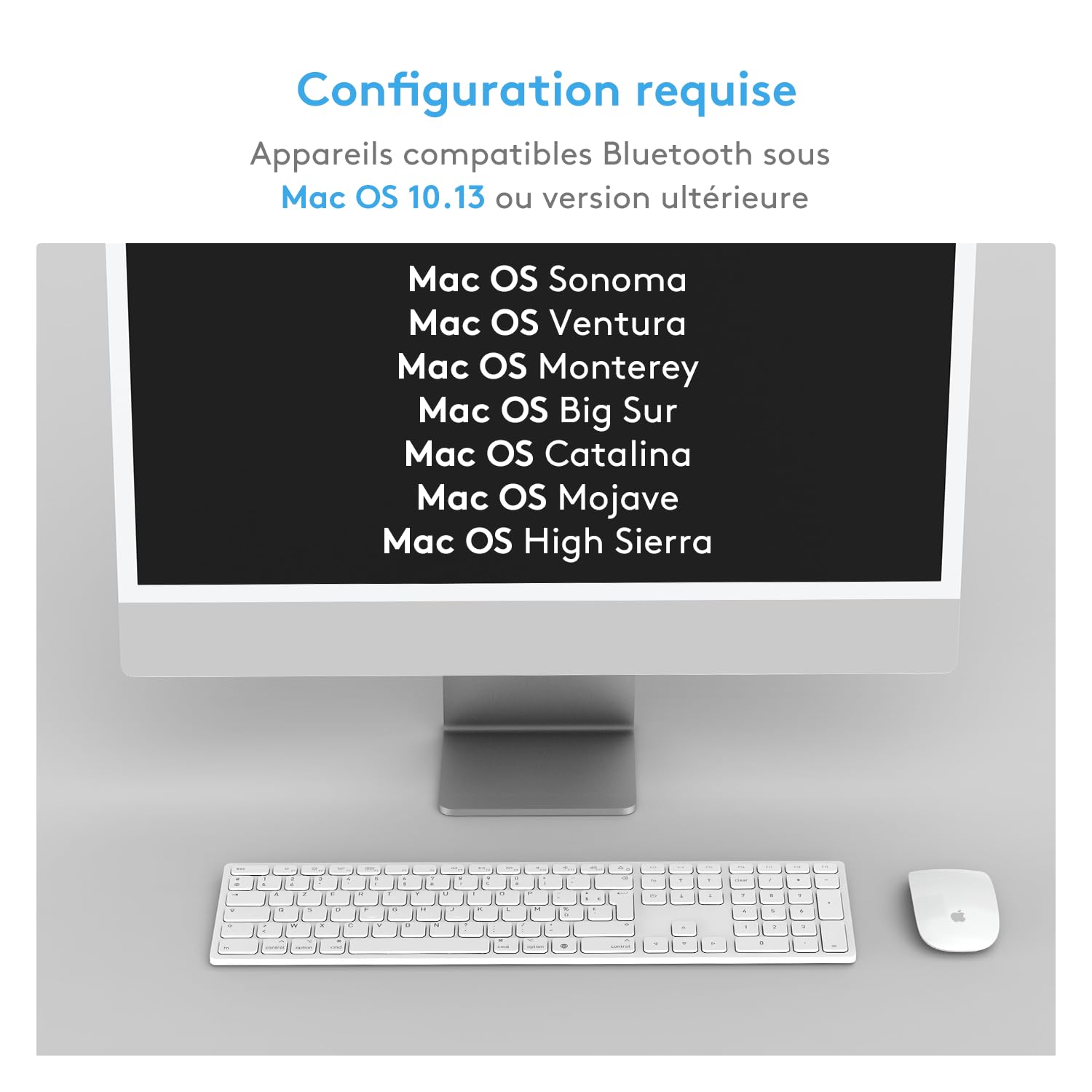 Clavier Bluetooth sans fil pour appareils Mac OS – Disposition AZERTY, Touches ciseaux pour une frappe précise, Batterie rechargeable, 80 jours d'autonomie supplémentaire, Compatible avec iMac/MacBook
