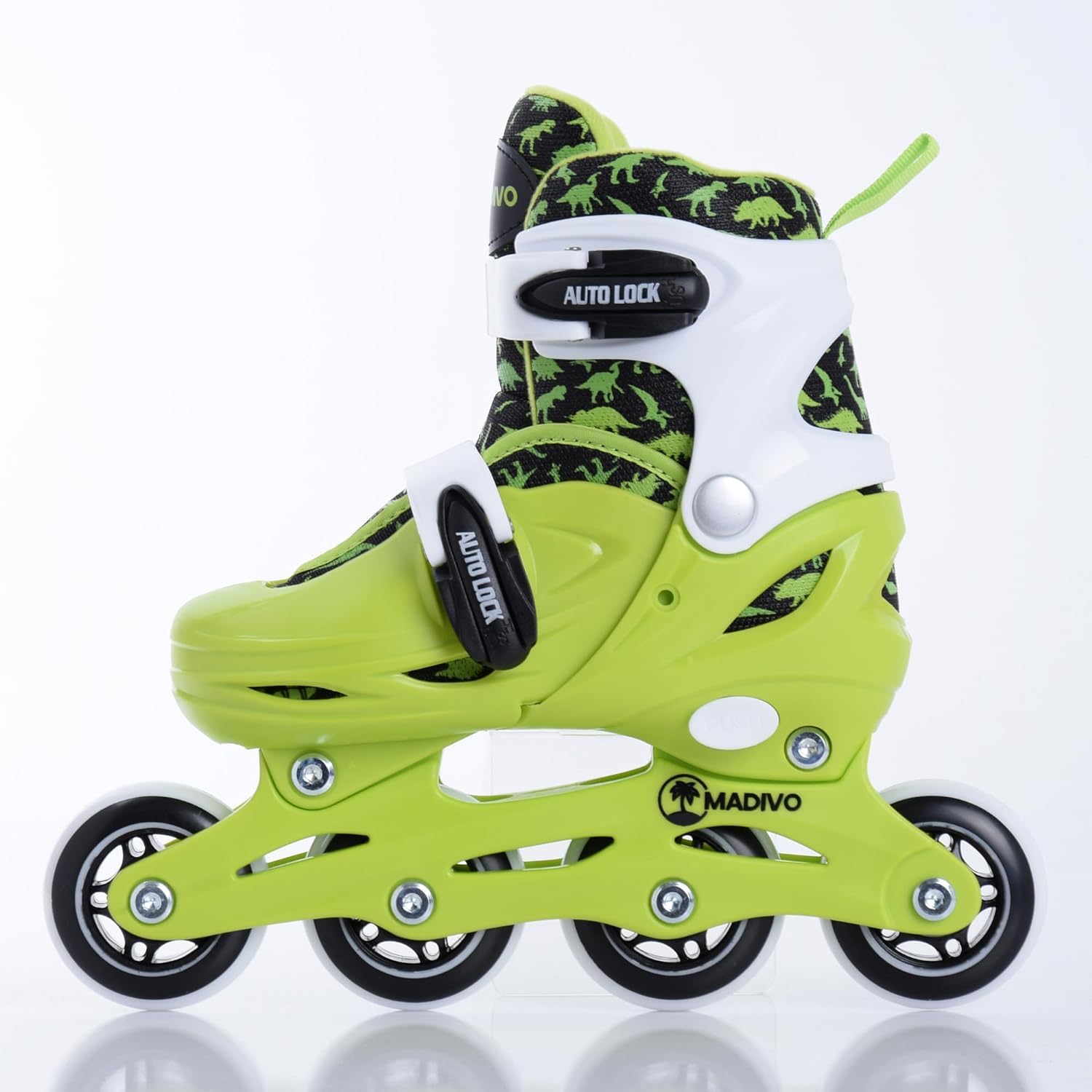 Madivo Dino Set 2 en 1 Rollers / Triskates réglables | Patins à roulettes ABEC-5 | Rollers en ligne convertibles en patins à roulettes | Vert/noir | Tailles : 26-29, 30-33