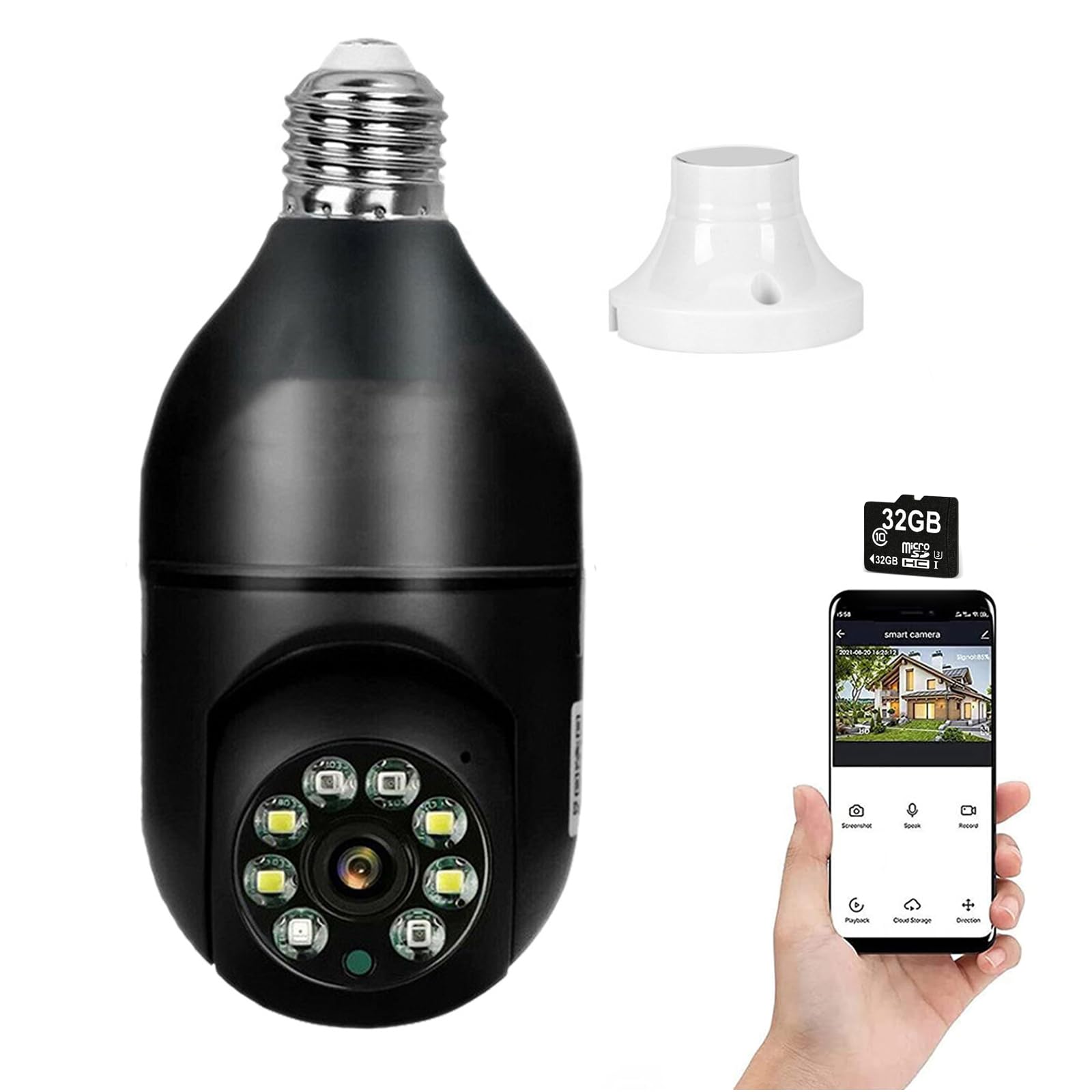 Safecam 360 Security Camera Wireless Outdoor Light Bulb Panorama Camera,5GHz WiFi Light Bulb Smart Security Cameras for Build Safe Home Easy Install,Night Vision,Move Detection,Two-Way Call (Black+SD)