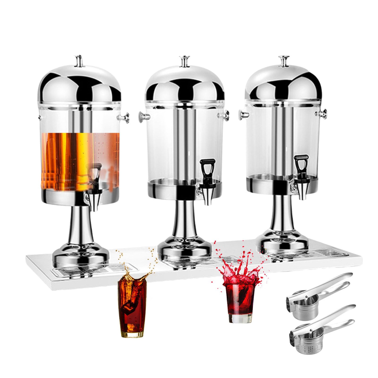 asdchZen Commercial Beverage Dispenser 24L, Chillers & Water Fountains, Stainless Steel Cold Drink Machine, Self-Service Flower Tea Dispenser, With Tap & Drip Tray & 2 Mini Juicer,Silv,Silver