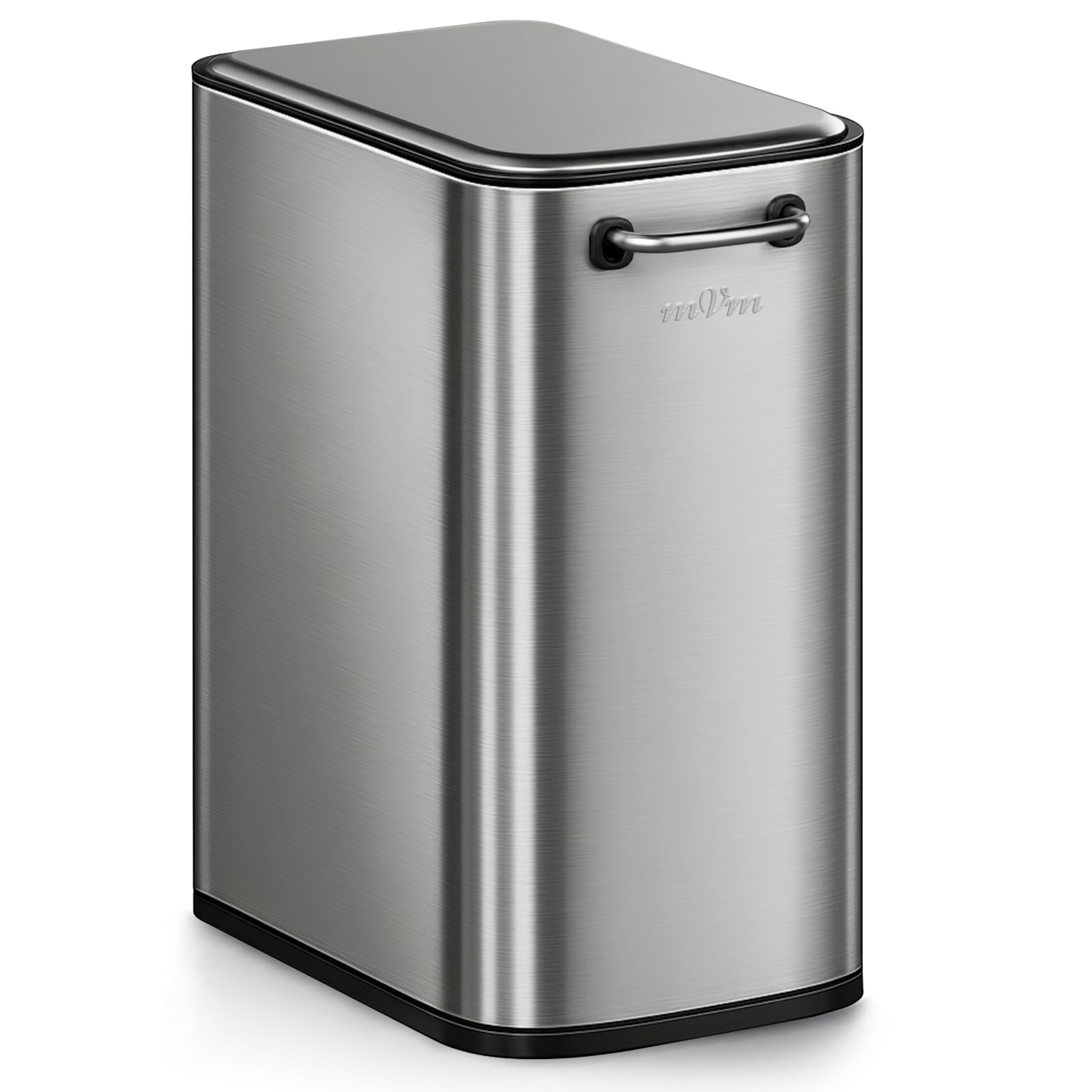 mVm Cubo de Basura Baño 9L con Apertura a Presión, Cubo Interior Extraíble, Papelera Slim de Acero Inoxidable para Baño Moderno