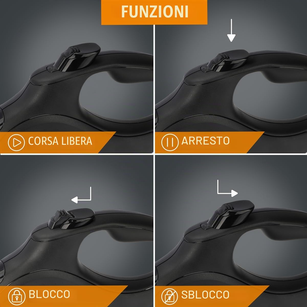 ReaVET Guinzaglio retrattile, 8 m, per cani di grossa taglia (XL), manico ergonomico e antiscivolo, guinzaglio per cani retrattile, robusto guinzaglio estraibile con sistema di arresto dei freni,