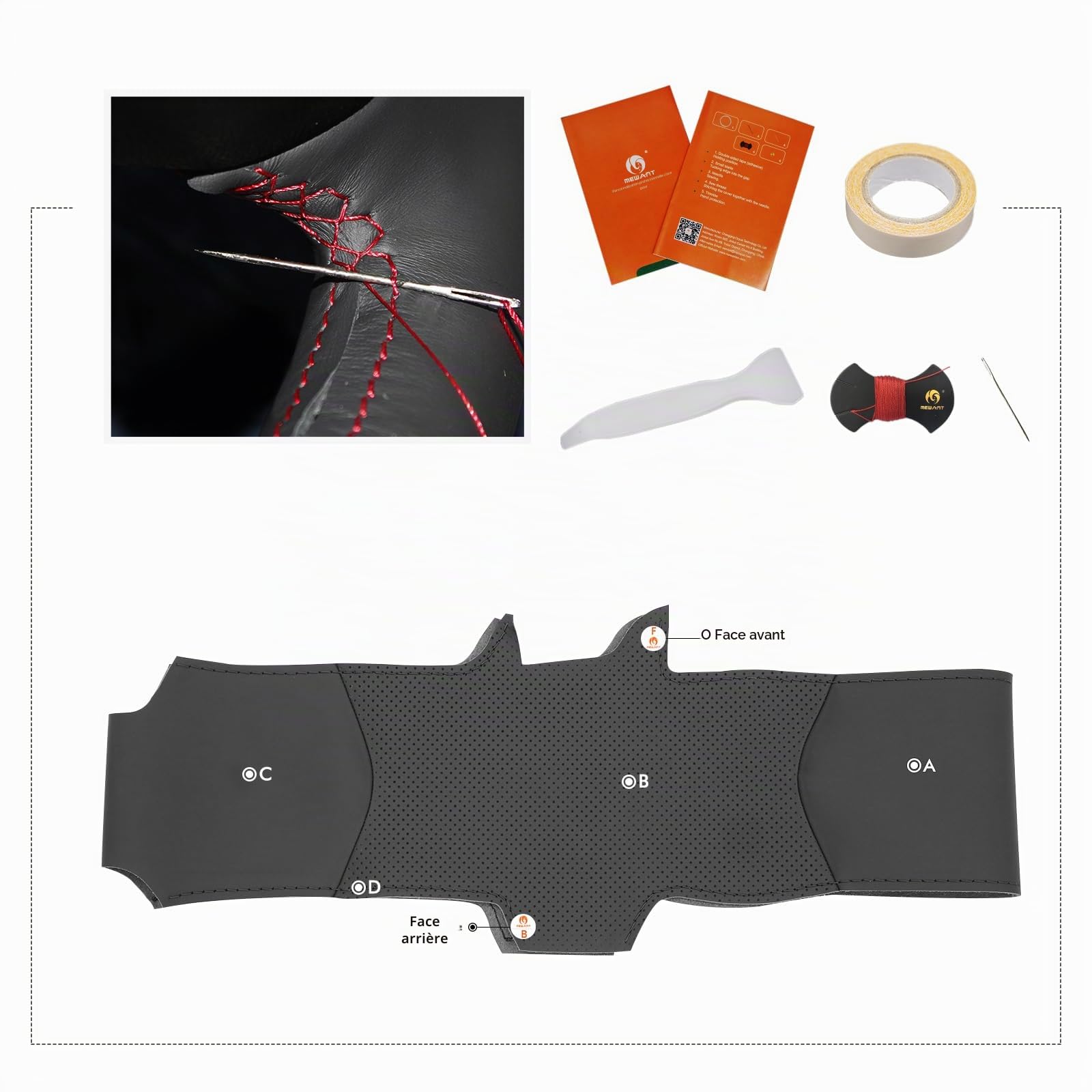 MEWANT Housse de volant en cuir synthétique cousu main, noir pour Model 3 2019–2023 / Model Y 2021–2023, antidérapant