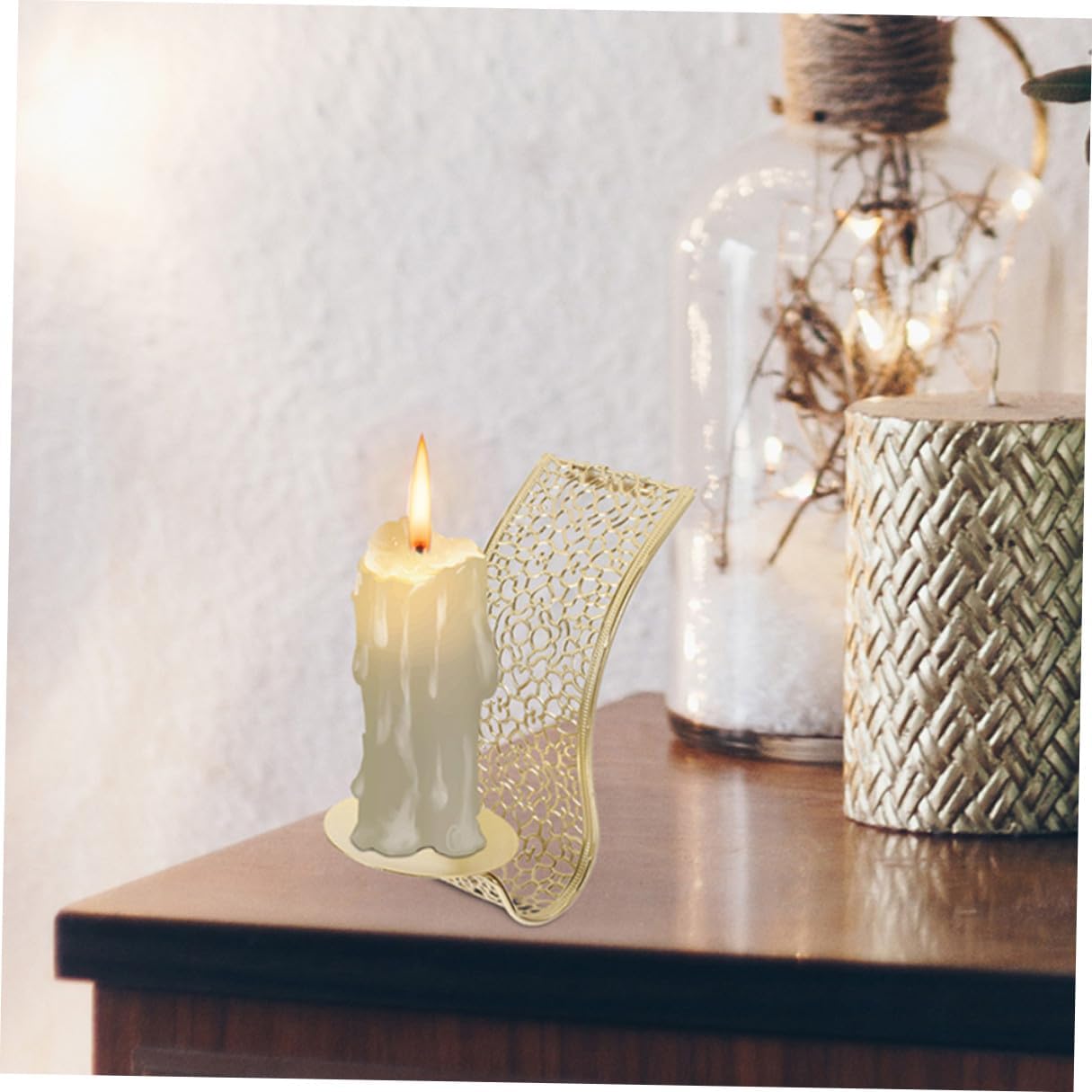 3pcs Metal Wall Mounted Candle Holder Sconce Hollow Out Design | Golden Middle East Style, Pillar and LED Candles, Hallway Decor for Wedding Ambiance Lighting