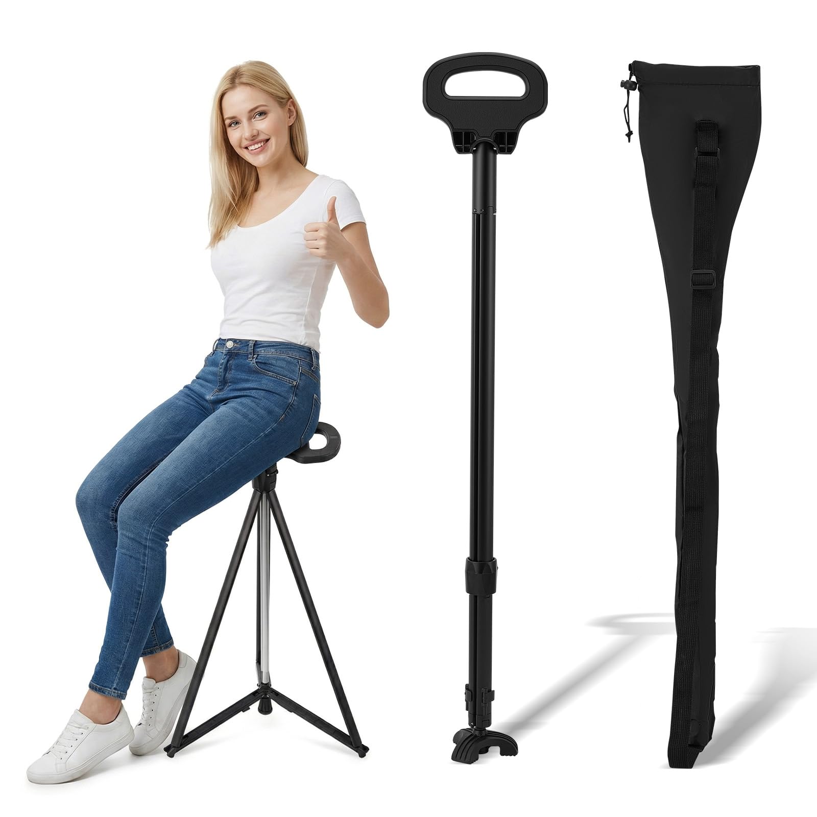 Bastone da passeggio con sedile pieghevole leggero