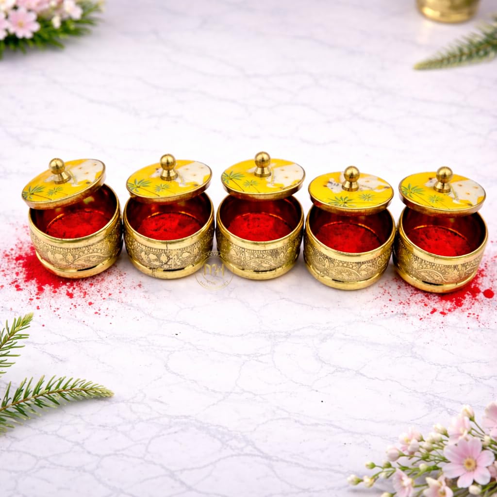 Handcrafted Pichwai Kumkum Box | Brass Decorative Sindoor/Storage Container with Traditional Floral Design, Perfect for Pooja, Gifts & Home Décor (Pack of 5)-image-48