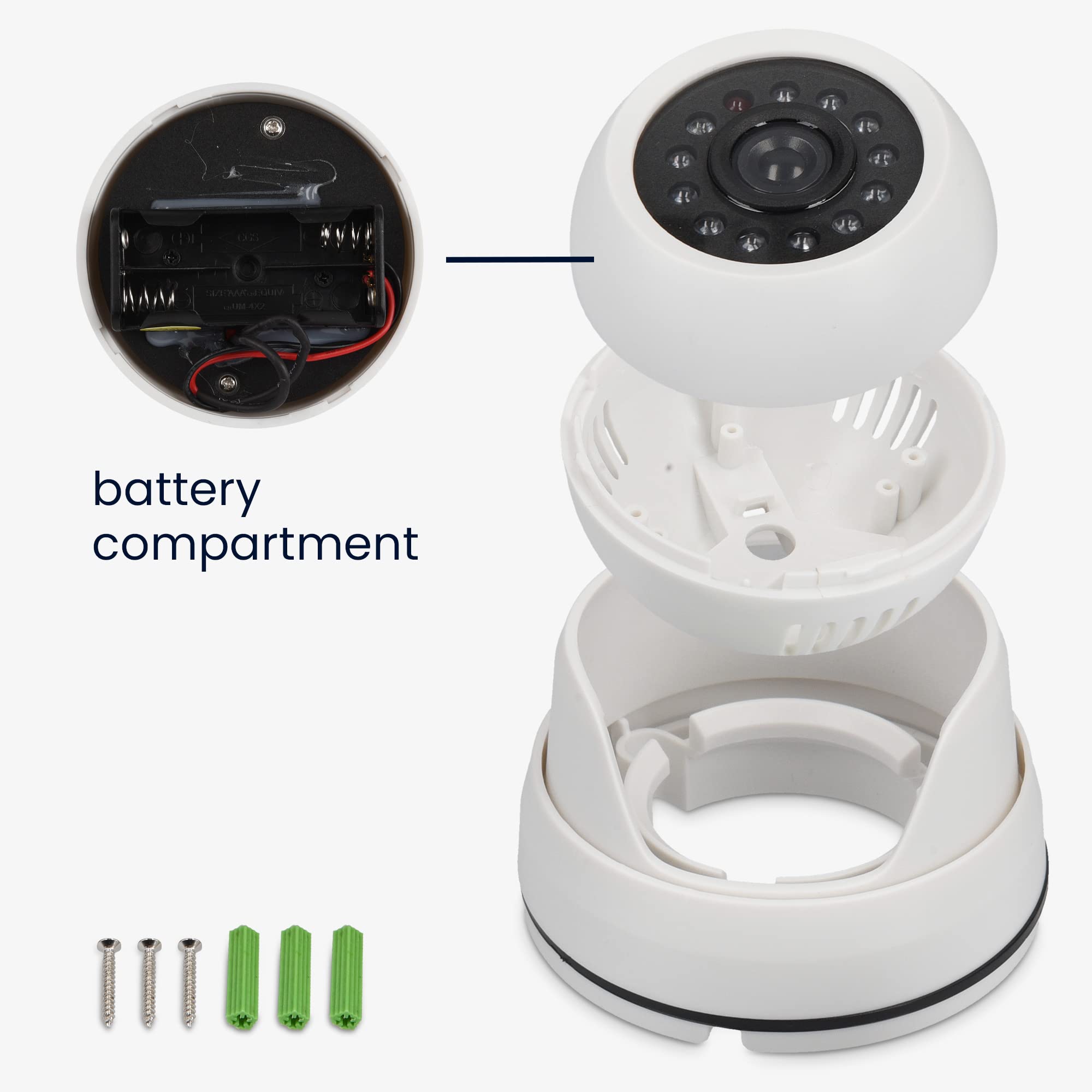 kwmobile 2X Dummy Kamera für Deckenunterbau - mit LED Licht - Dome Überwachungskamera Attrappe Set - täuschend echte Fake Security Camera in Weiß (Packung mit 2)
