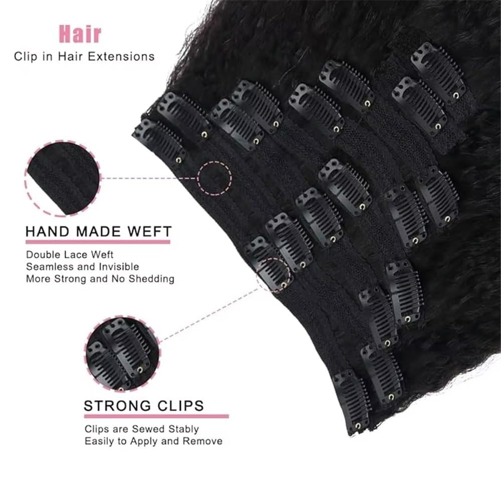 1 szt. dopinki do włosów z klipsem, Afro Kinky, proste, ludzkie włosy, 10 sztuk, 120 g, pełna głowa, brazylijskie włosy Remy do przedłużania włosów, miękkie