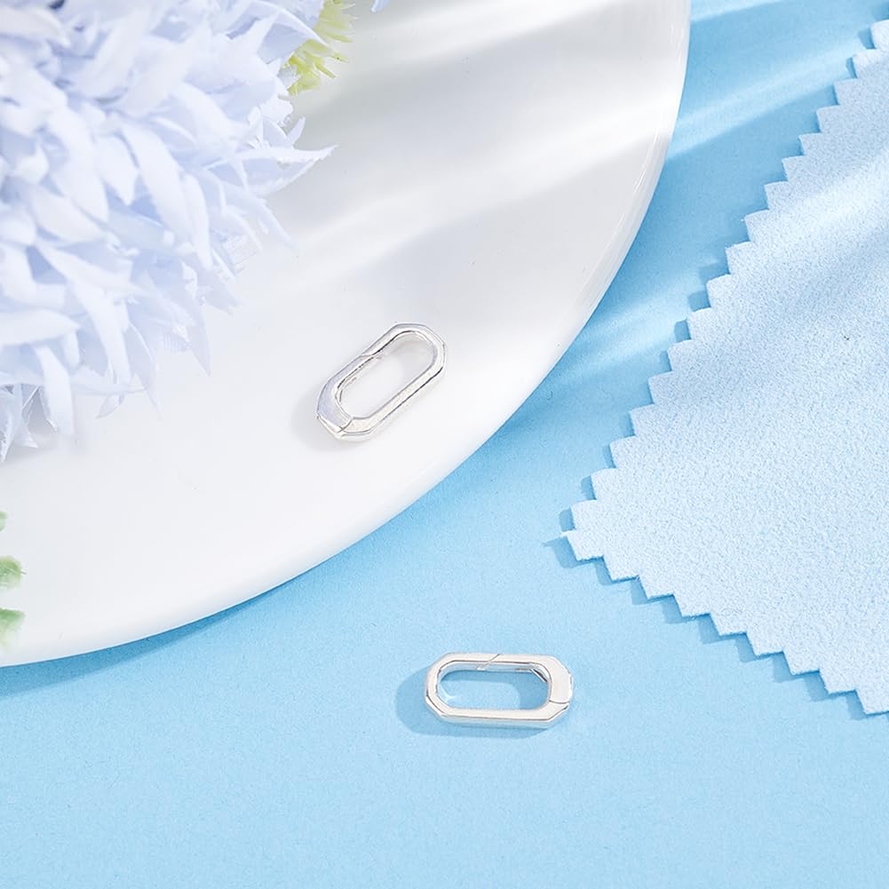 Beebeecraft 2 Stück 925 Sterling Silber Federring Verschlüsse 145x75x25mm Kleine Ovale Federring Clips Halskettenverkürzer/Verlängerungsverbinder Mit Silberpoliertuch Für Die Schmuckherstellung
