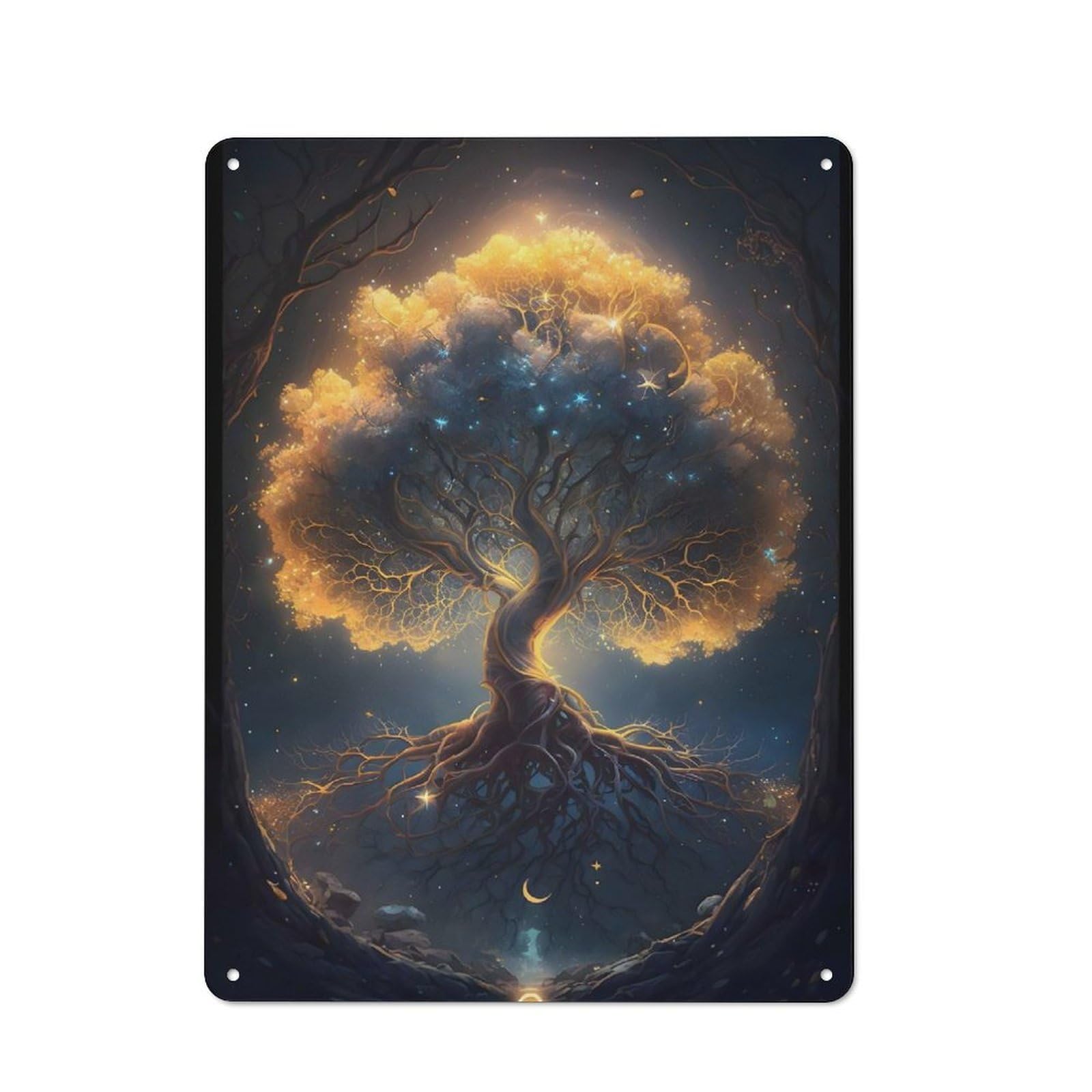Junmoney Cosmic Tree Of Life 40X30cm Retro-Style Tin Sign With For Café Or Home Bar, For Metal Sign Collectors, For Garage And Workshop Walls