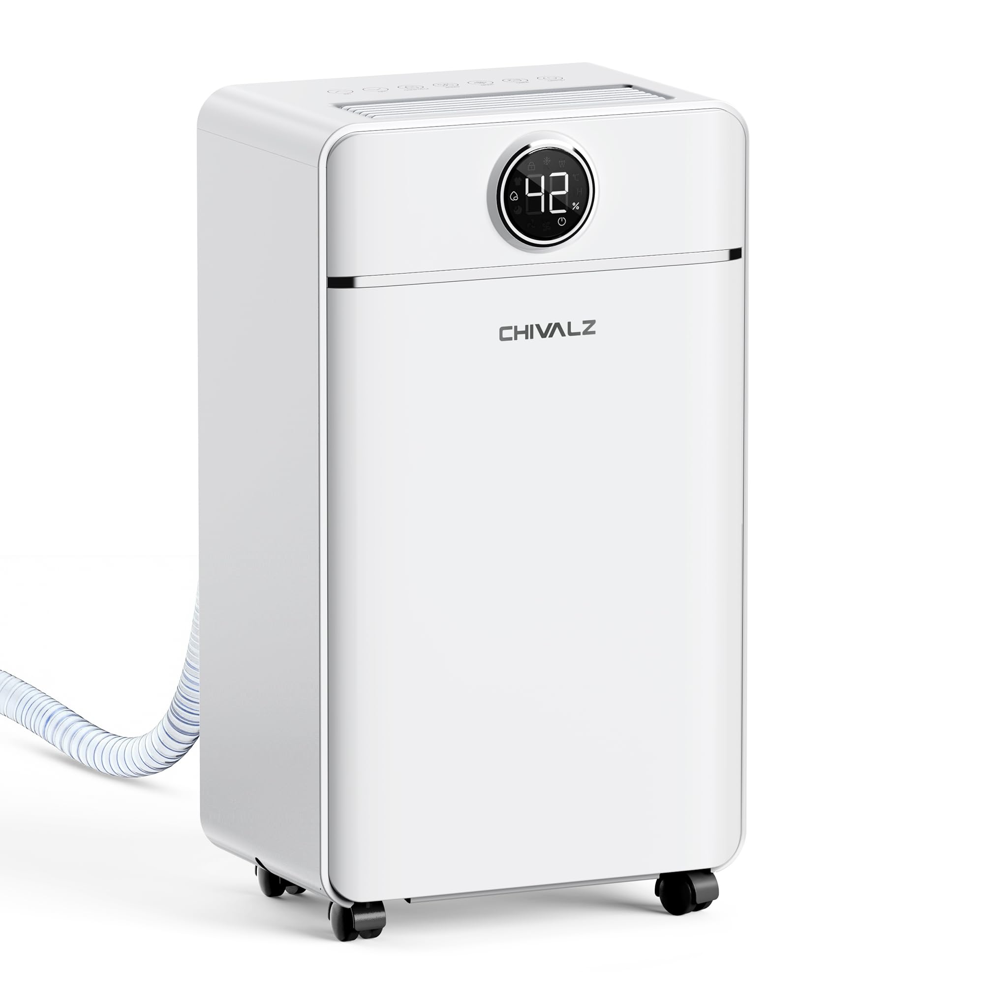 CHIVALZ Dehumidifiers for Home Use, 1500 Sq.Ft Coverage with Drain Hose, 25-Pint Intelligent Humidity Control, 3 Modes, 24H Timer, Child Lock, Dehumidifiers for Basement, Bedroom, Bathroom, White