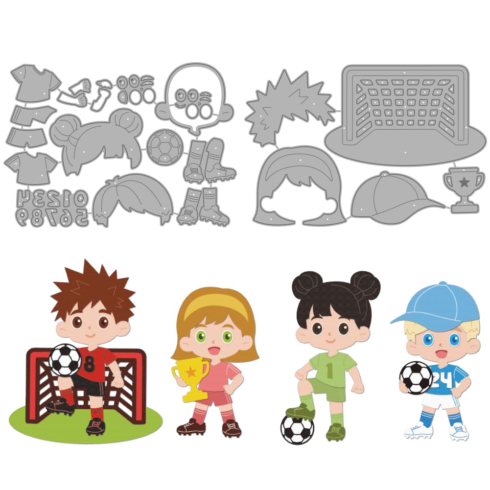MAYJOYDIY Youth Soccer Metal Cutting Dies Football Sports Die Cuts Stencils Jerseys and Goals Embossing Template Dies for DIY Paper Craft Card Making Scrapbooking Album Decor