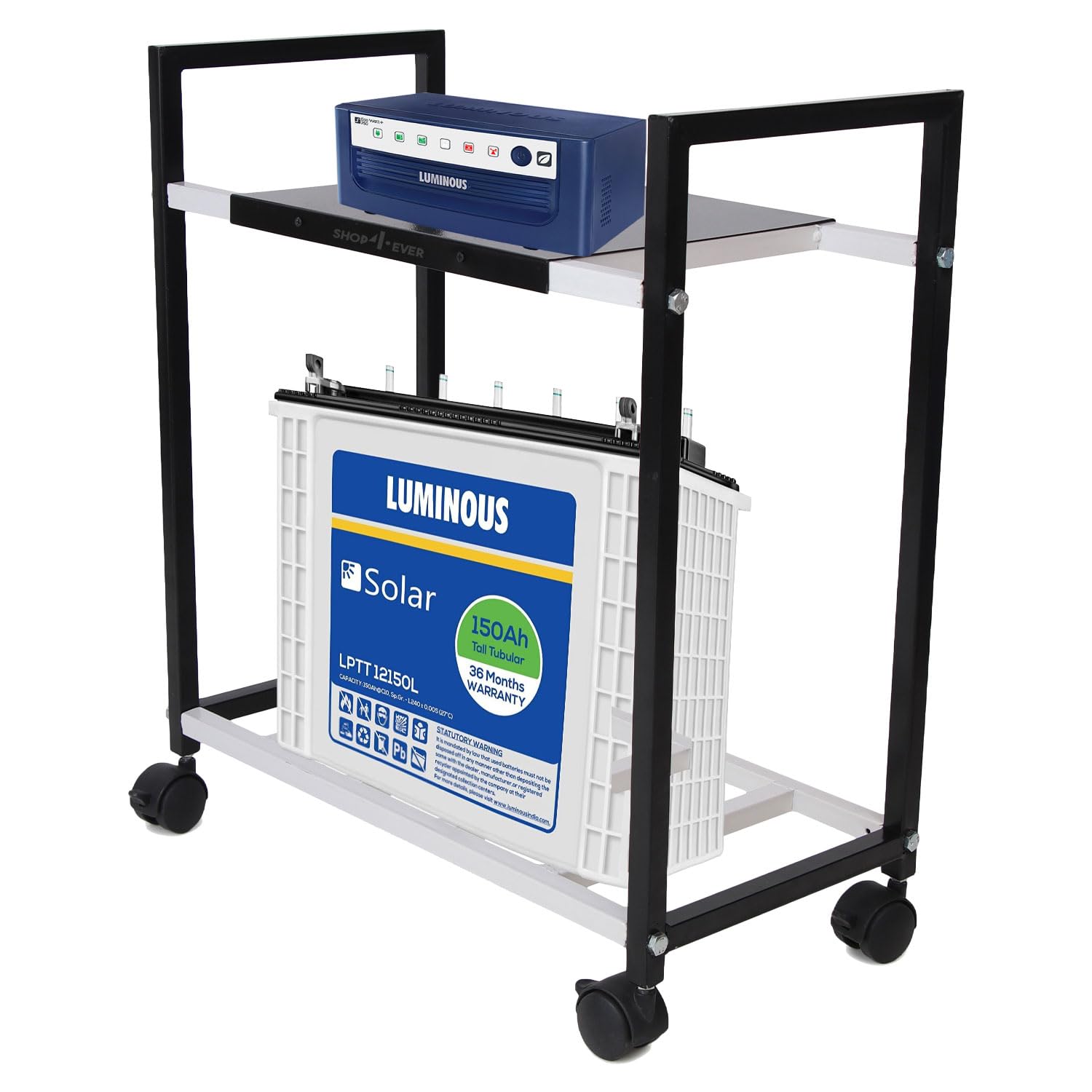 Shop4ever Heavy-Duty Inverter Trolley Stand with Wheels | Adjustable & Rust-Proof Base for Home Inverters & Batteries