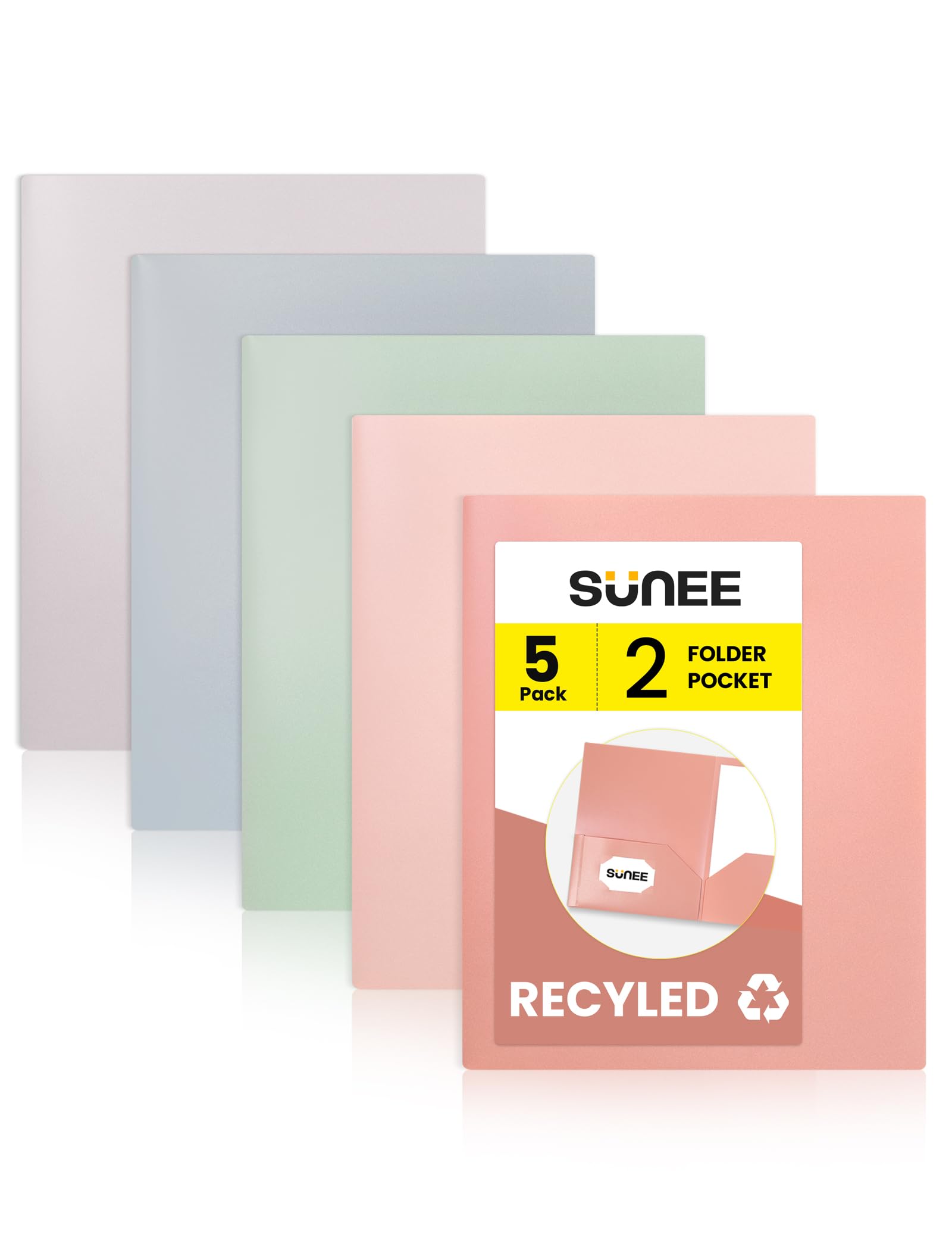 SUNEE Folders with Pockets, 5 Pack Recycled File Folders Fit 8.5x11 Letter Size Paper, Pocket Folders for School, Plastic Folders with Pockets and Business, Vintage Colors
